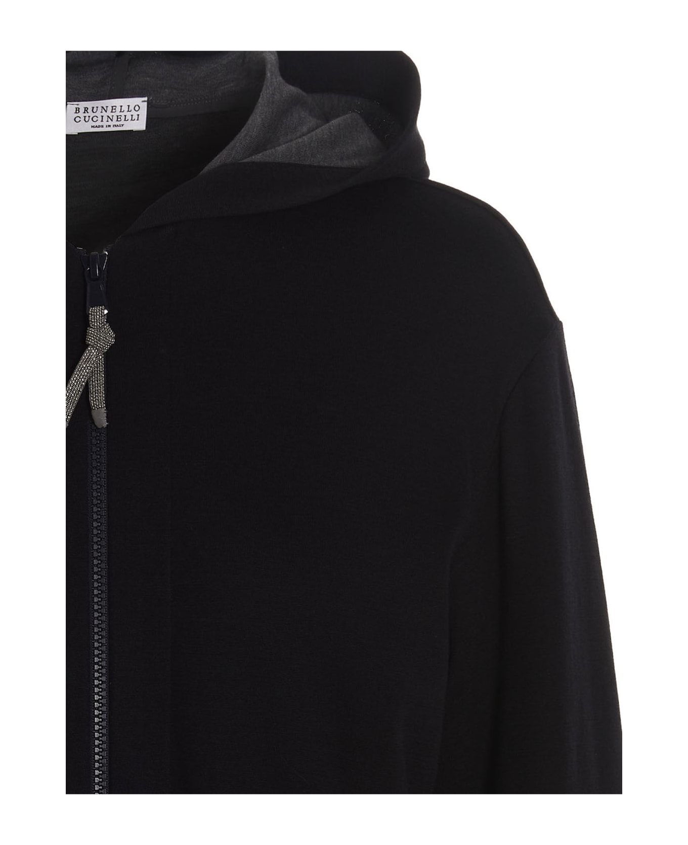 Brunello Cucinelli Cotton And Silk Sweatshirt With Hood - Blu