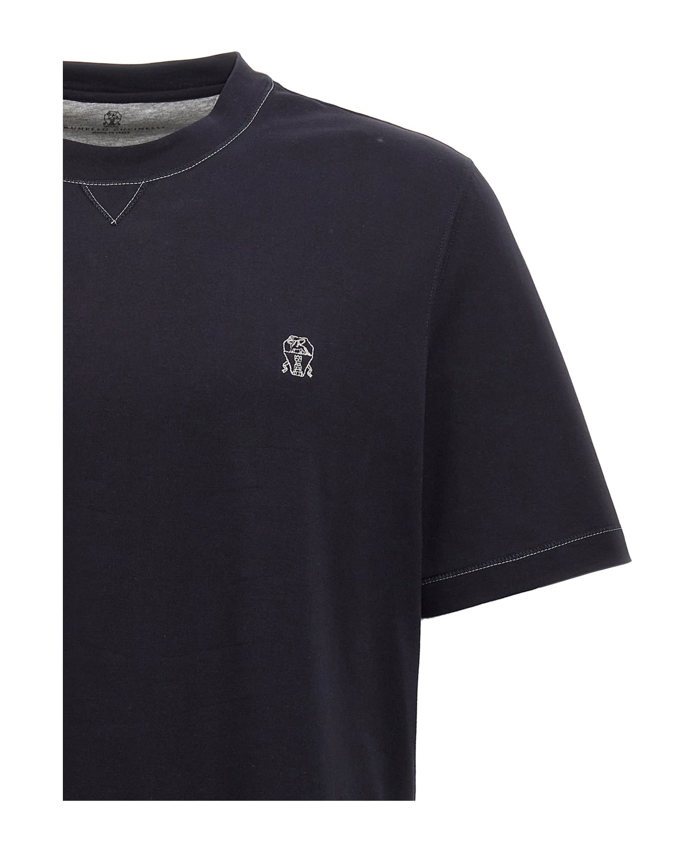 Brunello Cucinelli Logo Embroidery T-shirt - Blue
