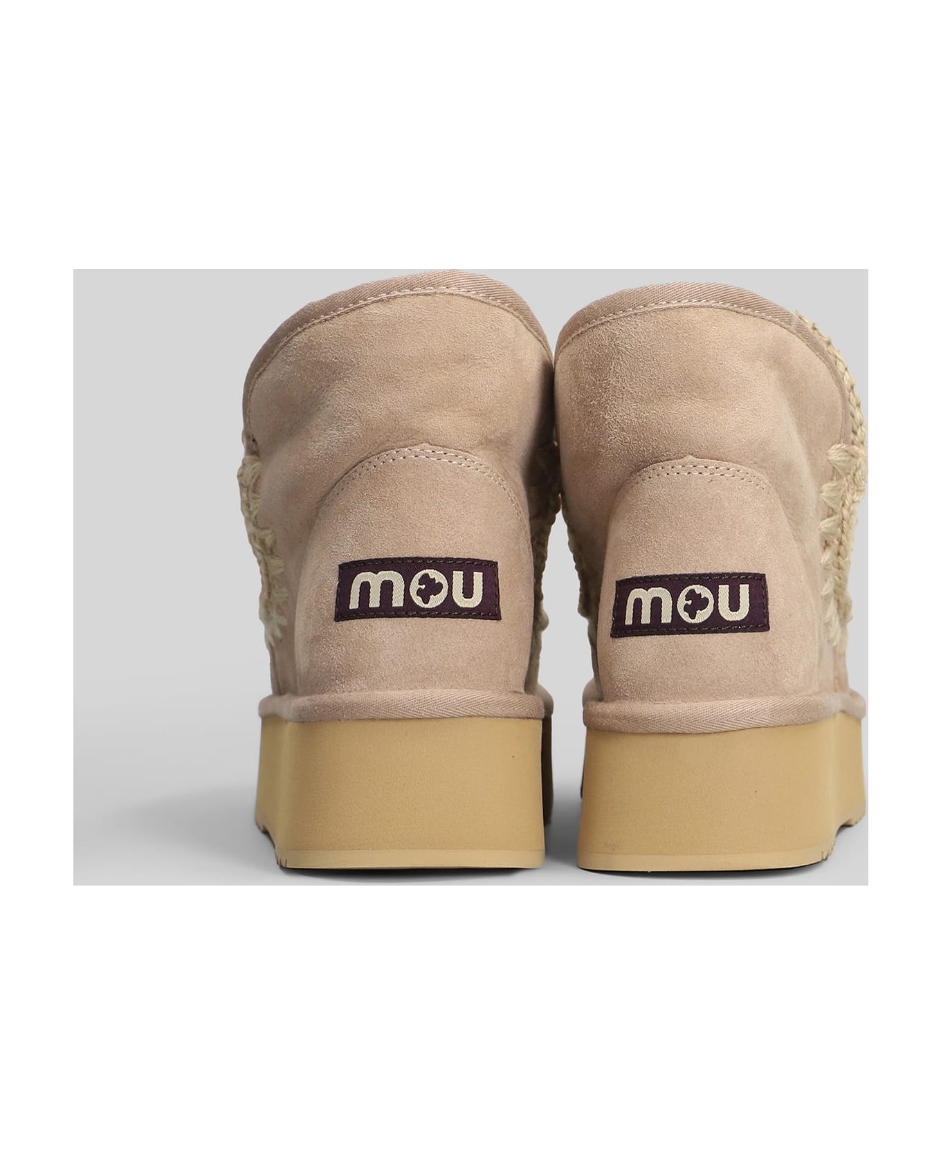 Mou Mini Eskimo Platform Ankle Boots Inside Wedge In Camel Suede - Camel