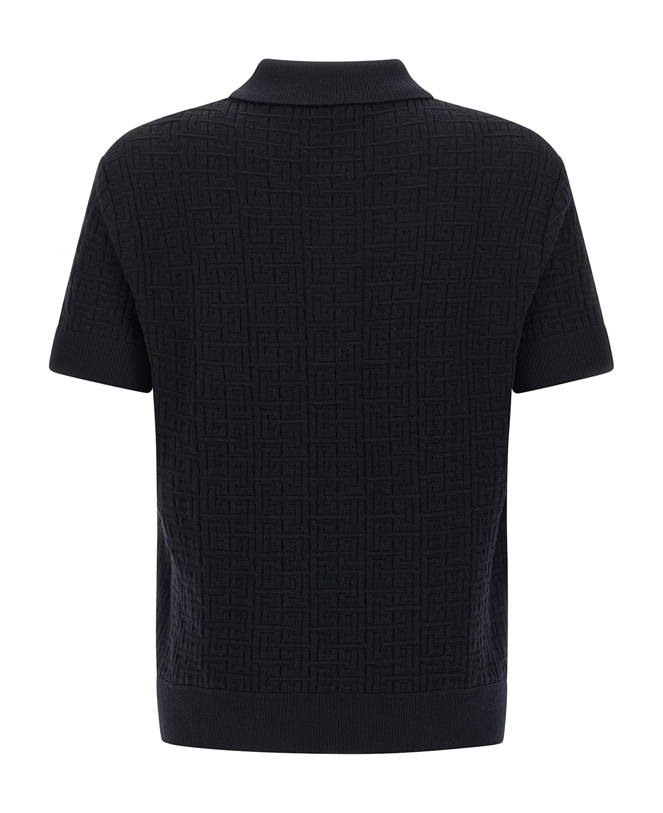 Balmain 'monogram' Knit Polo Shirt - Blue
