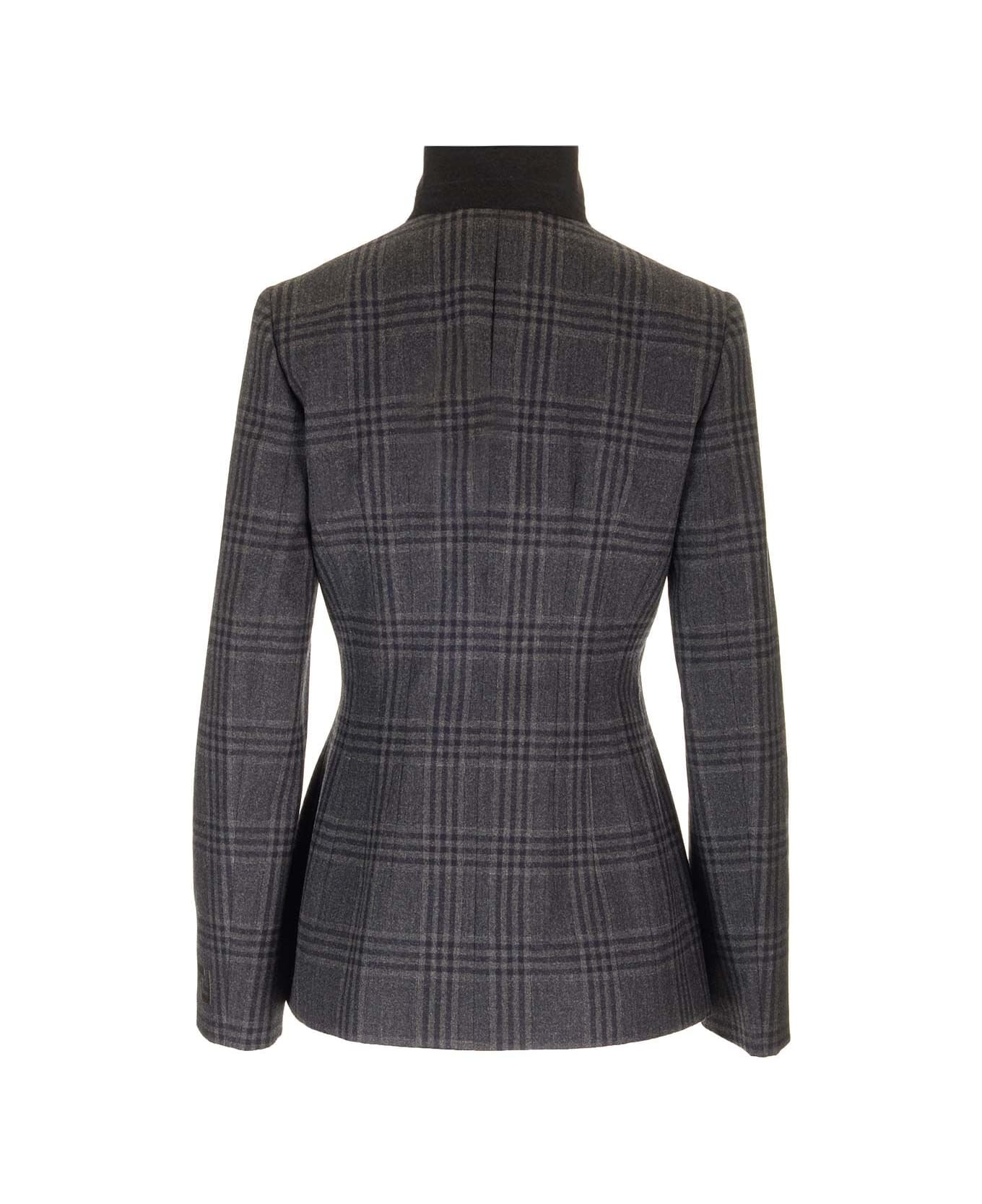 Fendi Tailored Blazer In Checked Wool - Grey