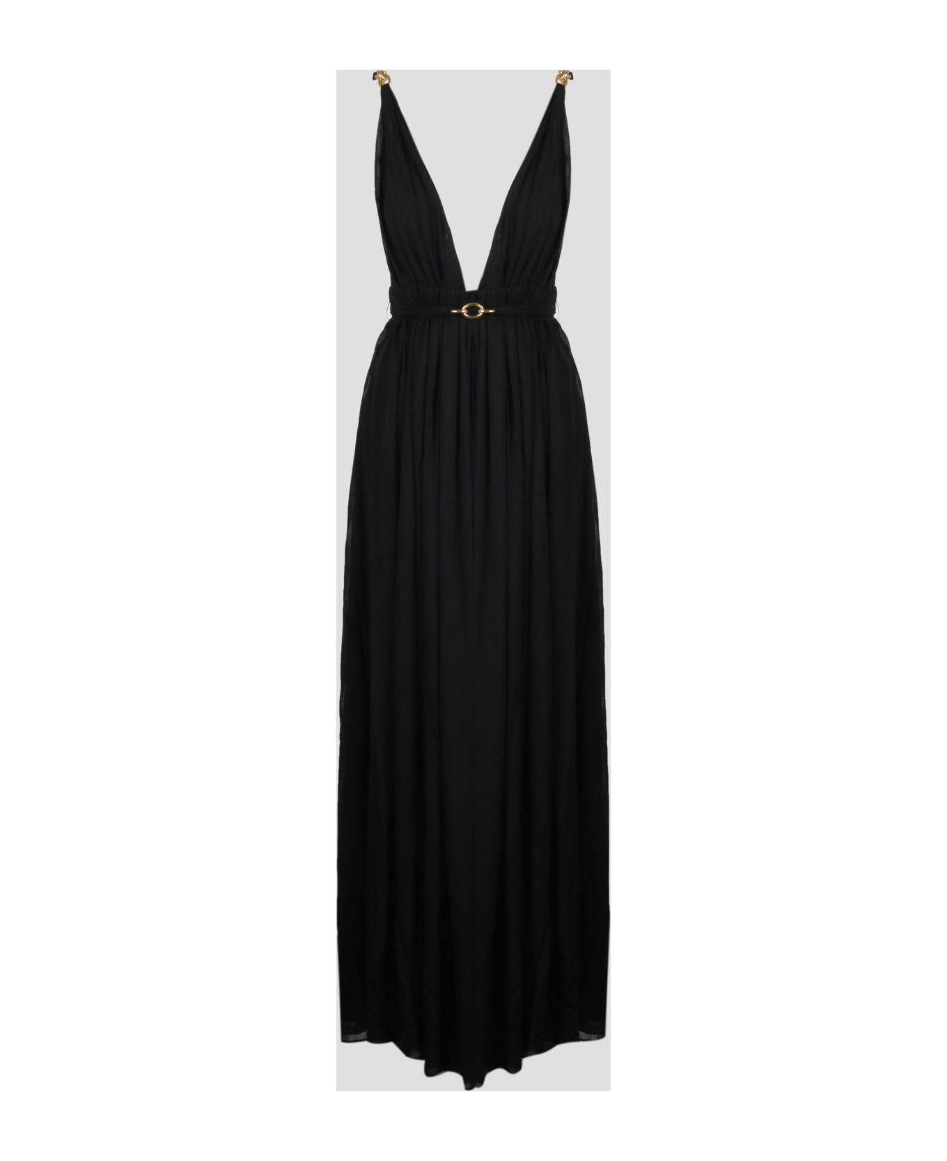 Saint Laurent Long Dress With Chain Details - Black