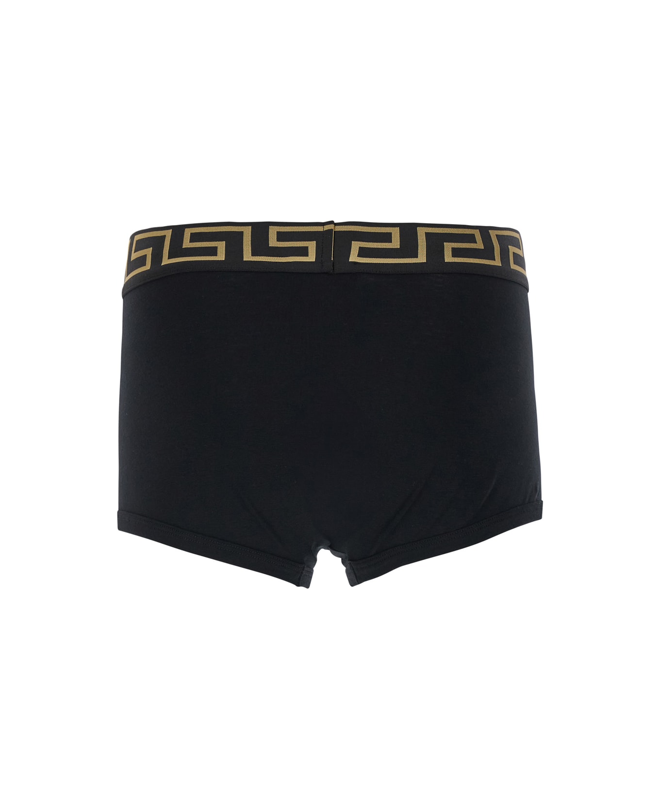 Versace Black Boxer Briefs With Greca And Medusa Detail In Stretch Cotton Man - Black
