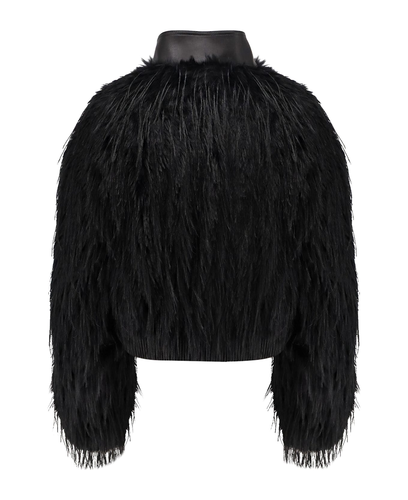 Hugo Boss Cecool Faux Leather Jacket With Feathers - Black