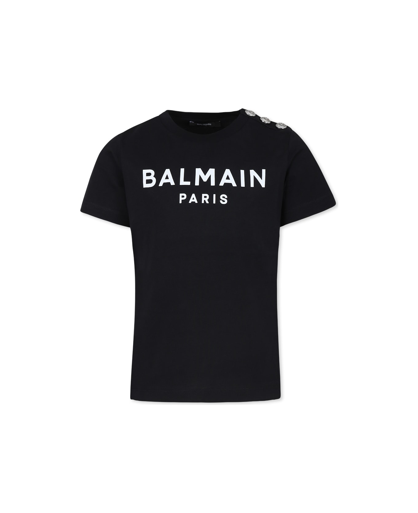 Balmain Black T-shirt For Kids With Logo - Black