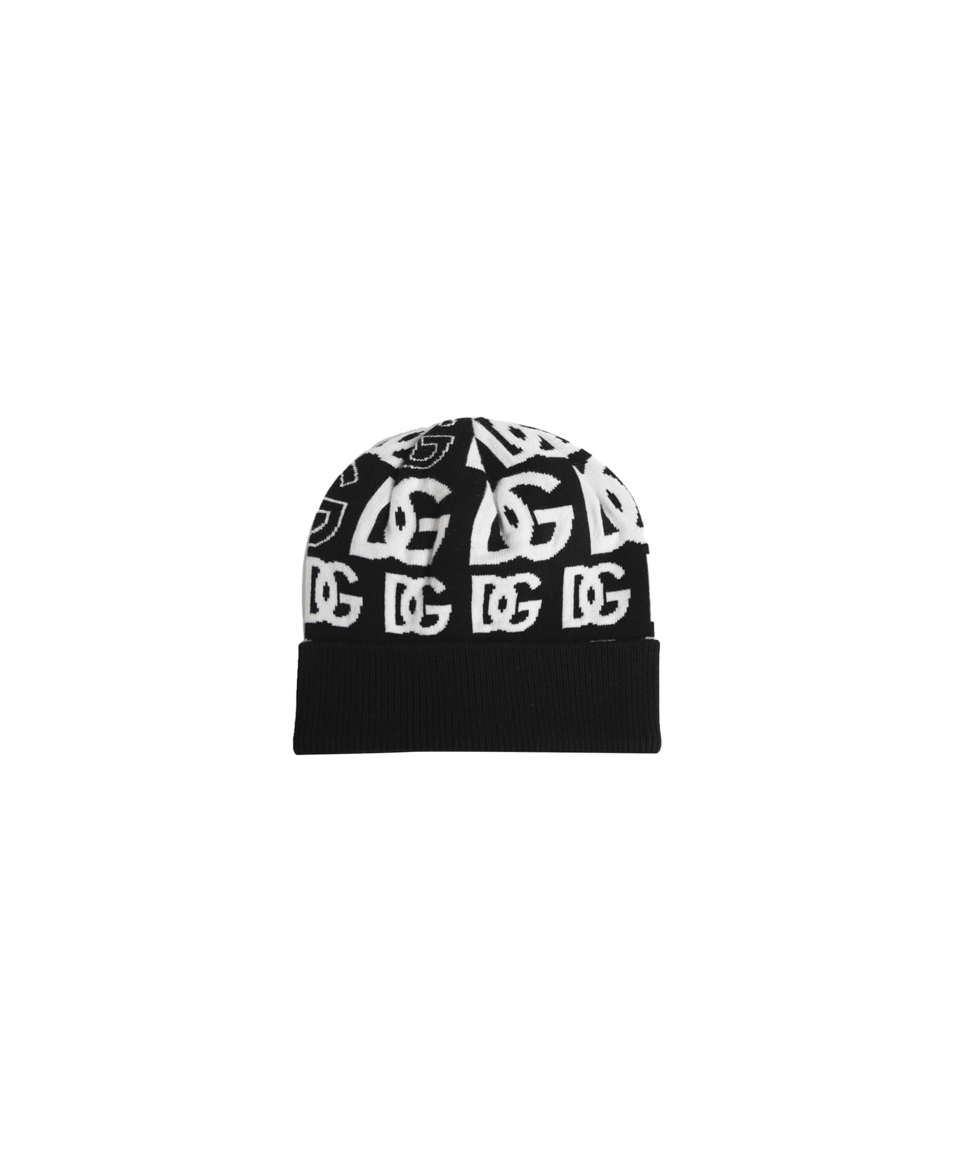 Dolce & Gabbana Cashmere Hat With Jacquard Dg Logo - Black