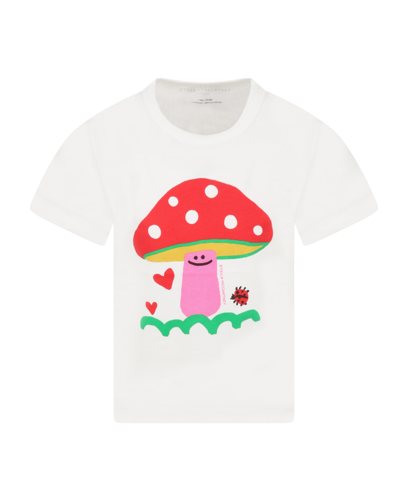 Stella McCartney Ivory T-shirt For Girl With Mushroom - Bianco