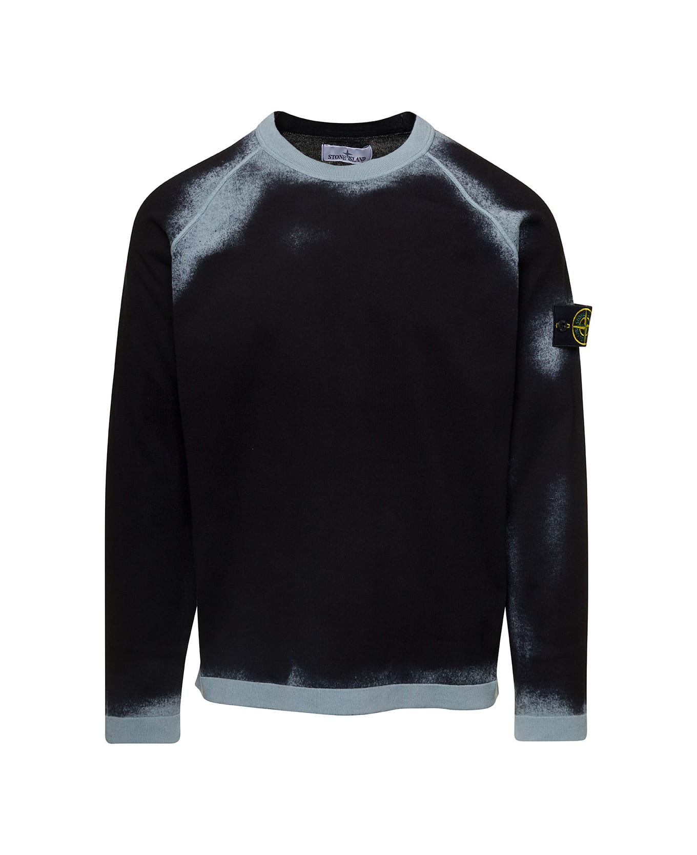 Stone Island Black Crewneck Sweatshirt With Logo Patch And Fade Effect In Cotton Man - Black