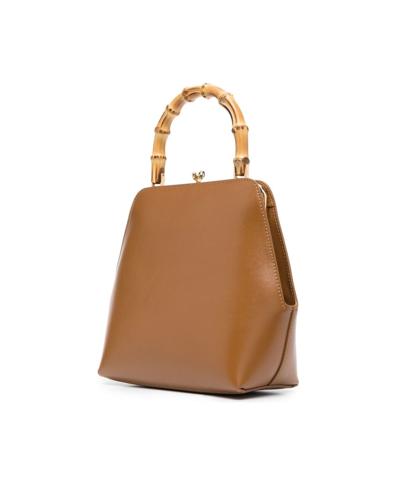 Jil Sander Brown Goji Square Handbag With Bamboo Handle In Leather Woman - Cammello
