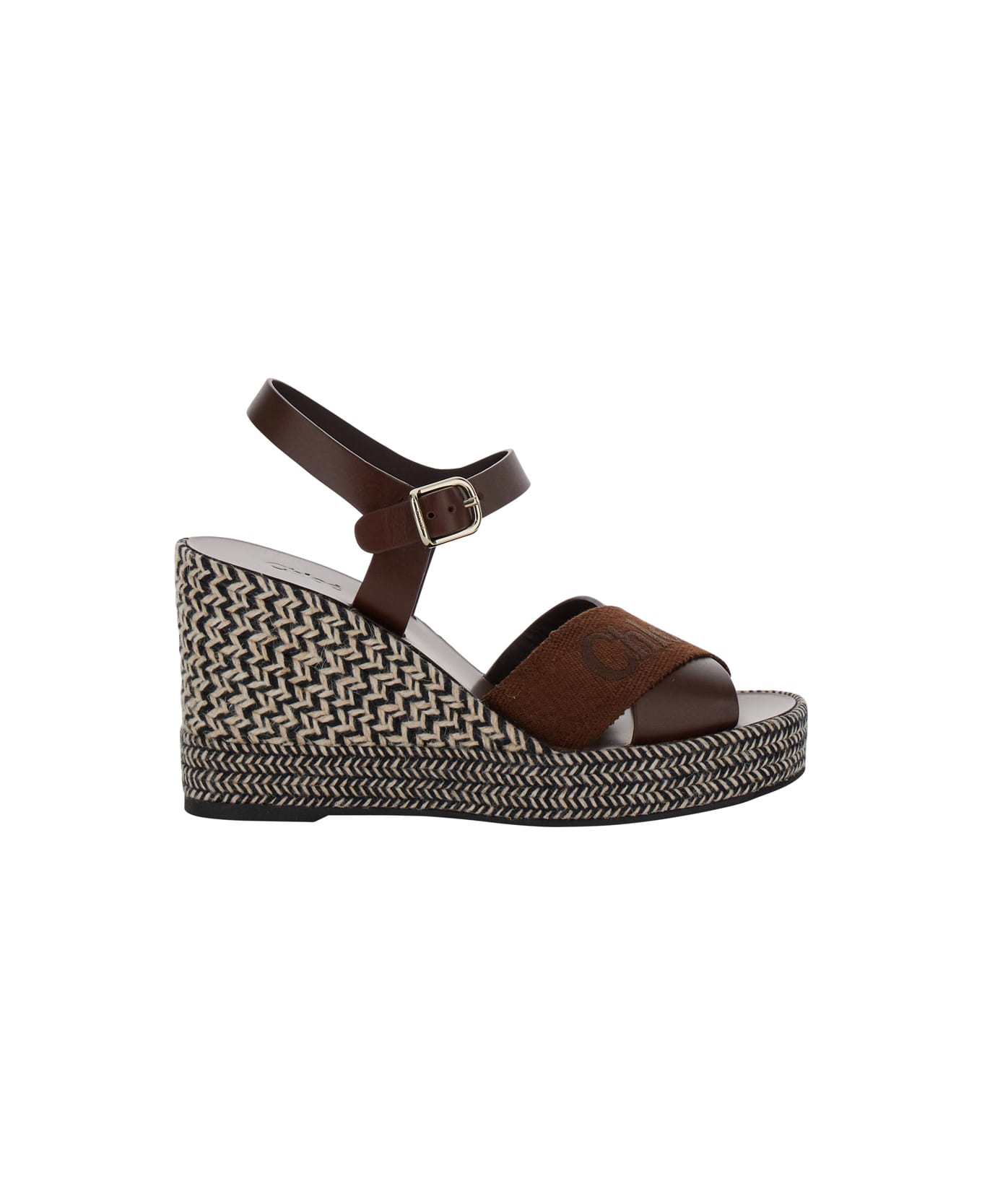 Chloé 'piia' Brown Espadrillas Sandals With Wedge In Leather And Jute Woman - Brown
