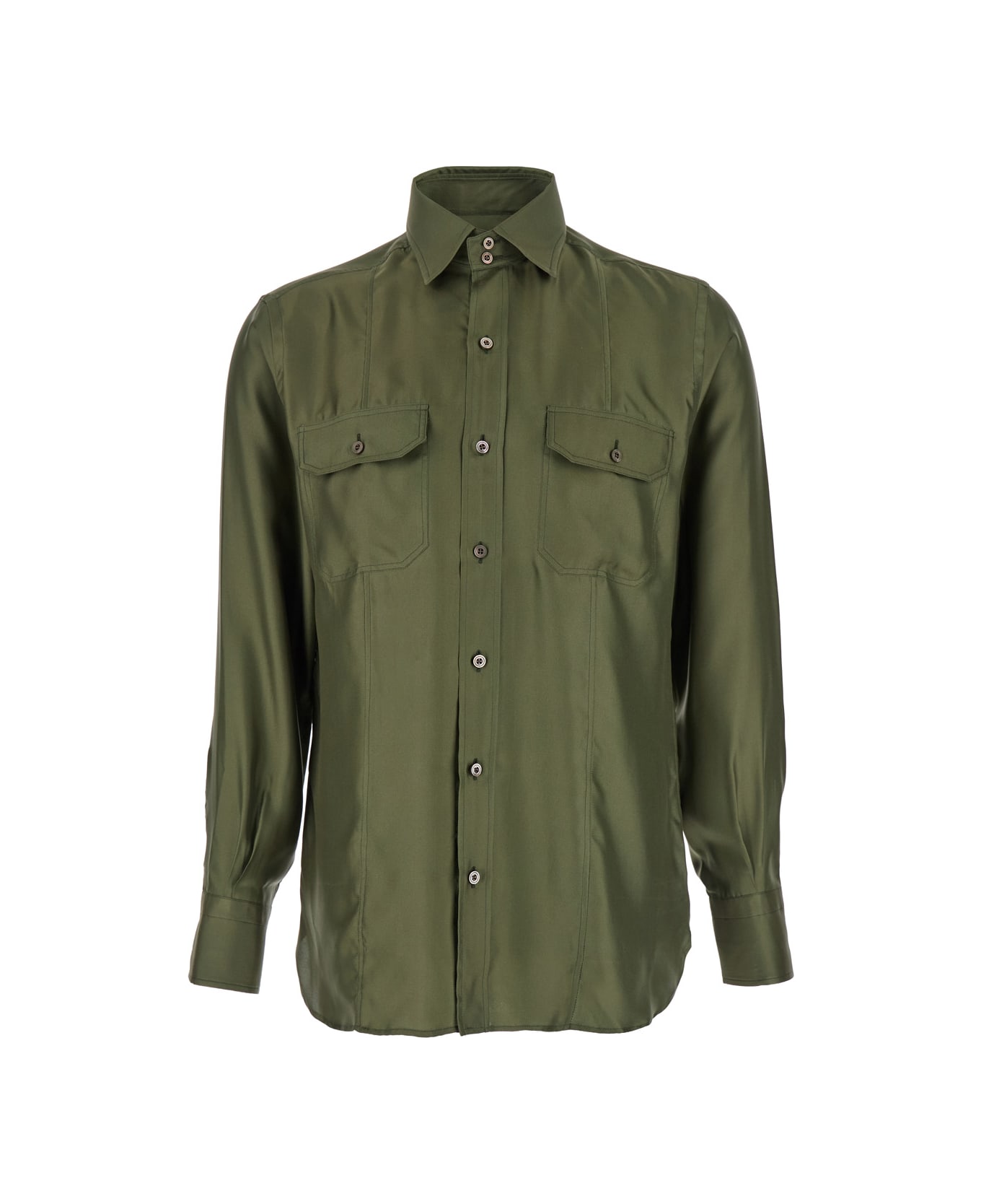 Tom Ford Green Shirt With Patch Pockets In Silk Man - Green シャツ