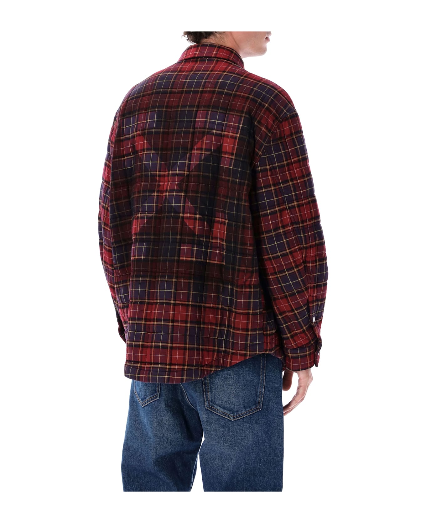 Off-White Padded Check Cotton Shirt Jacket With Logo - BURGUNDY