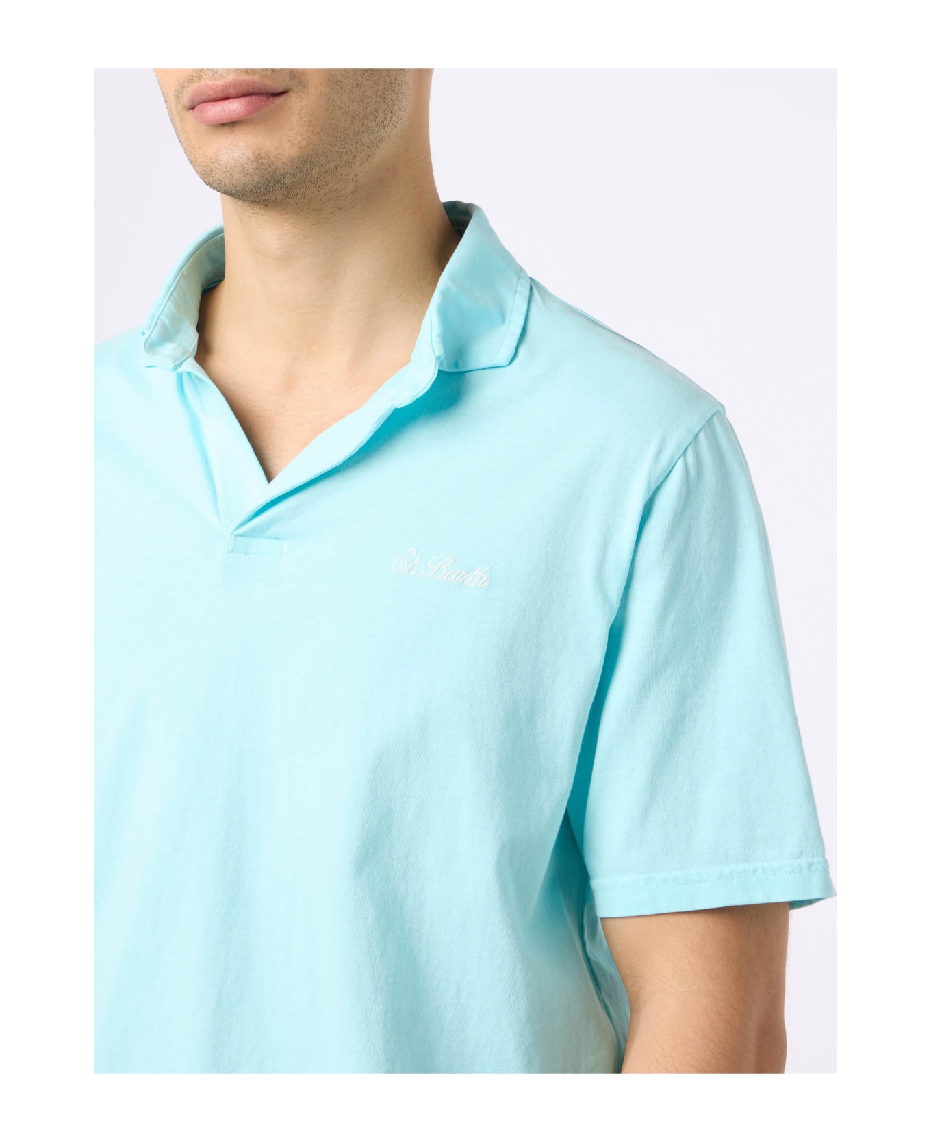 MC2 Saint Barth Man Water Green Cotton Jersey Polo Shirt Brighton - GREEN
