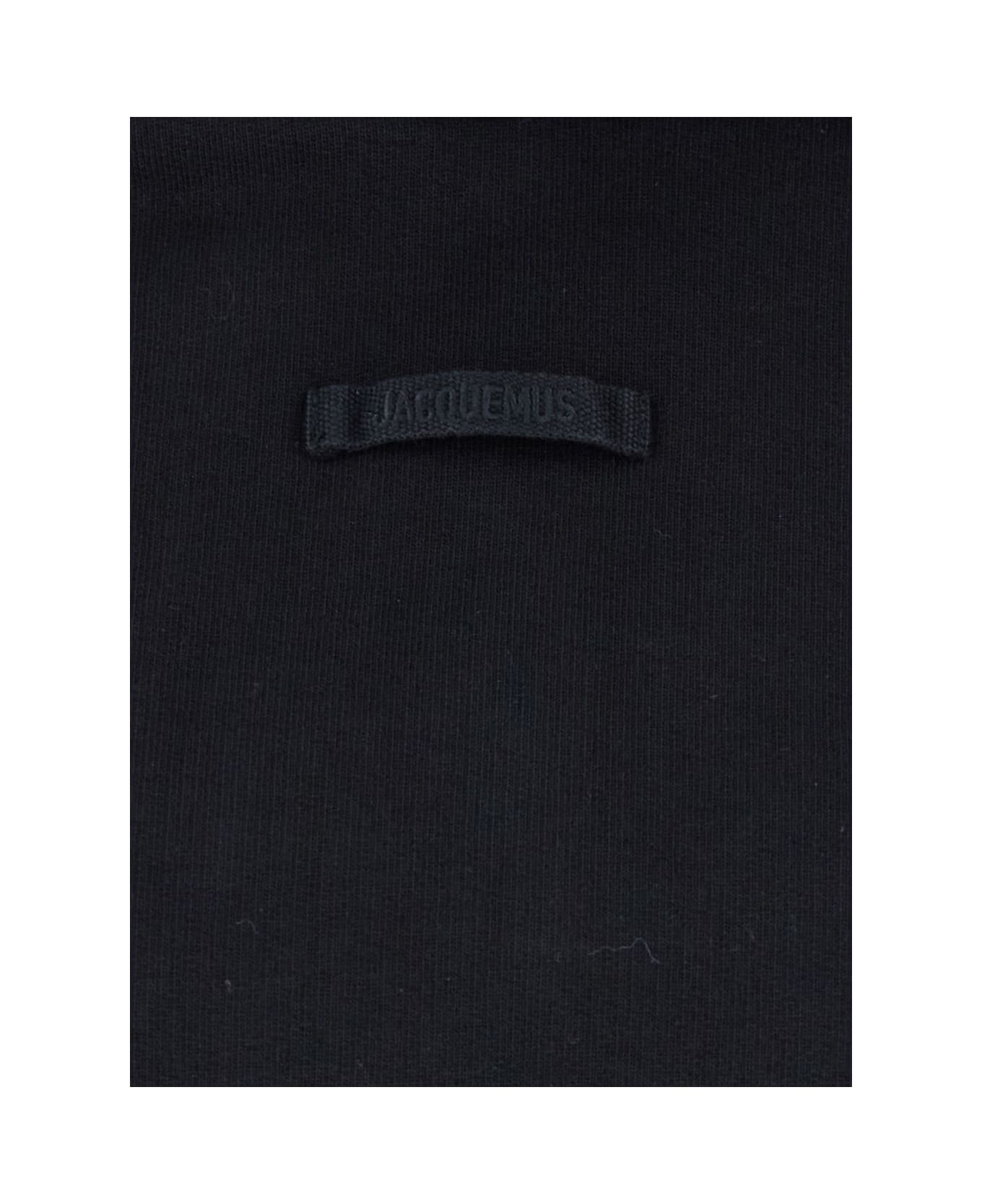 Jacquemus 'le Hoodie Gros Grain' Black Cropped Hoodie With Drawstring Hood And Logo Patch On The Front In Cotton Woman - Black