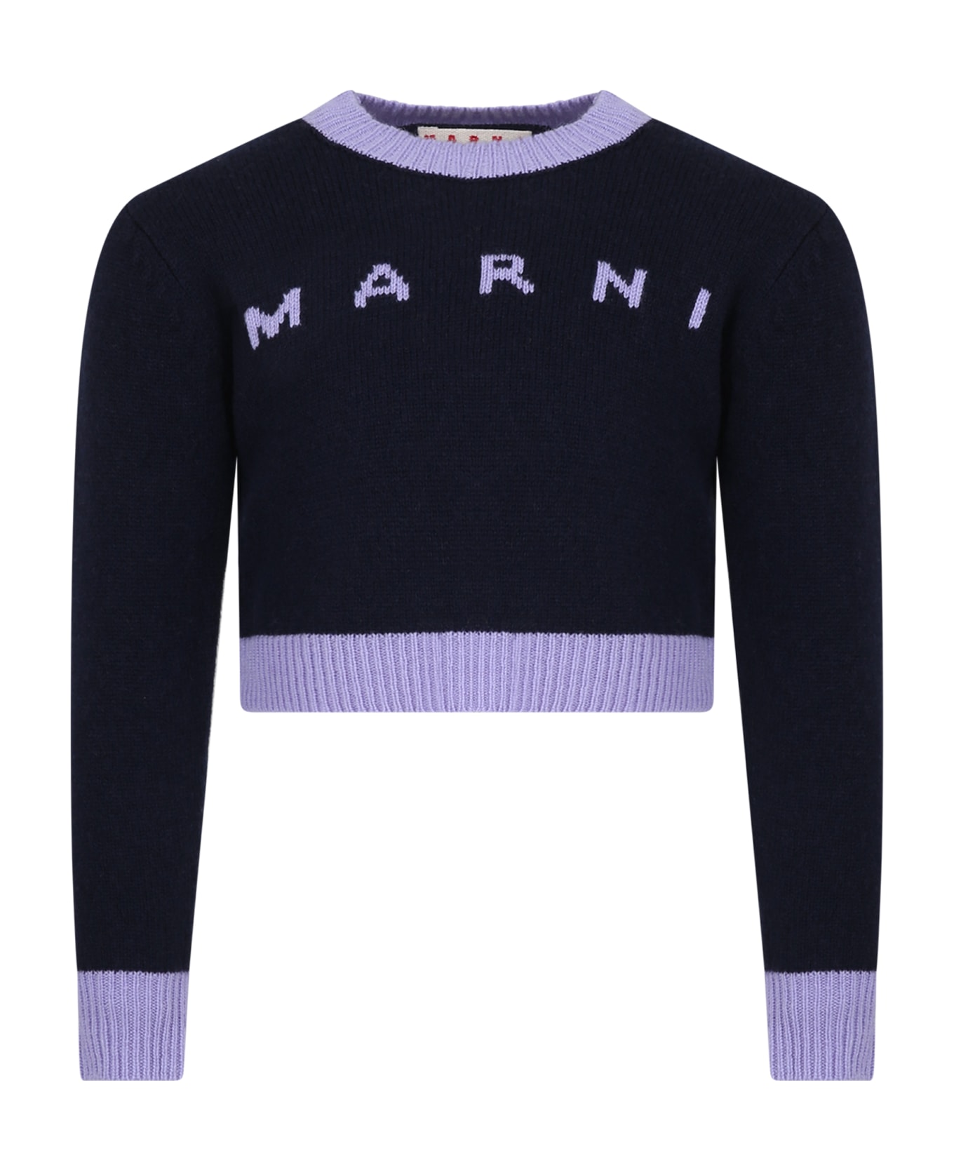 Marni Blue Sweater For Girl With Logo - Blue