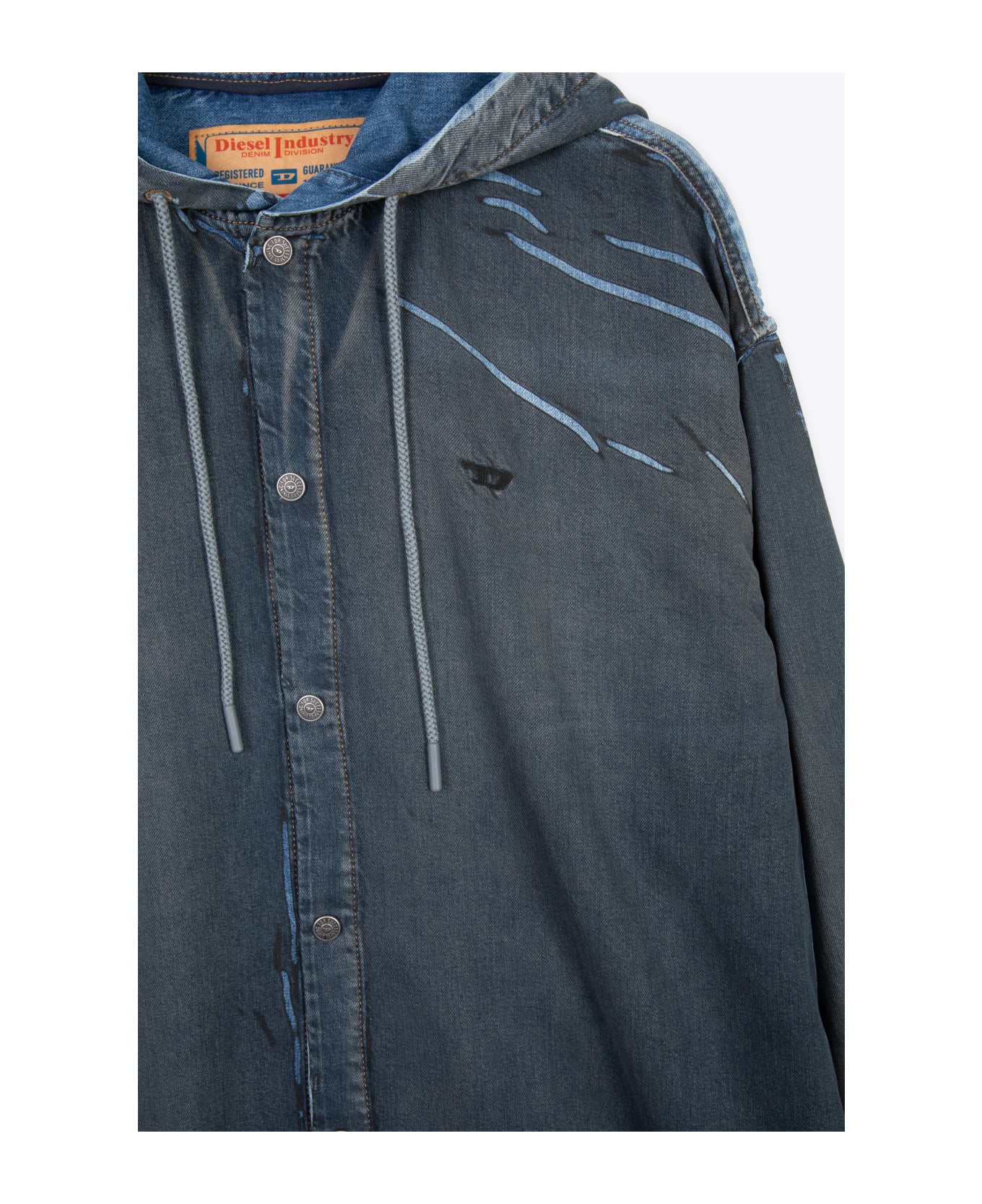 Diesel D-dewny-hood-s1 Blue Denim Hooded Shirt With Black Coating Detail - D Dewny Hood S1 - Grigio