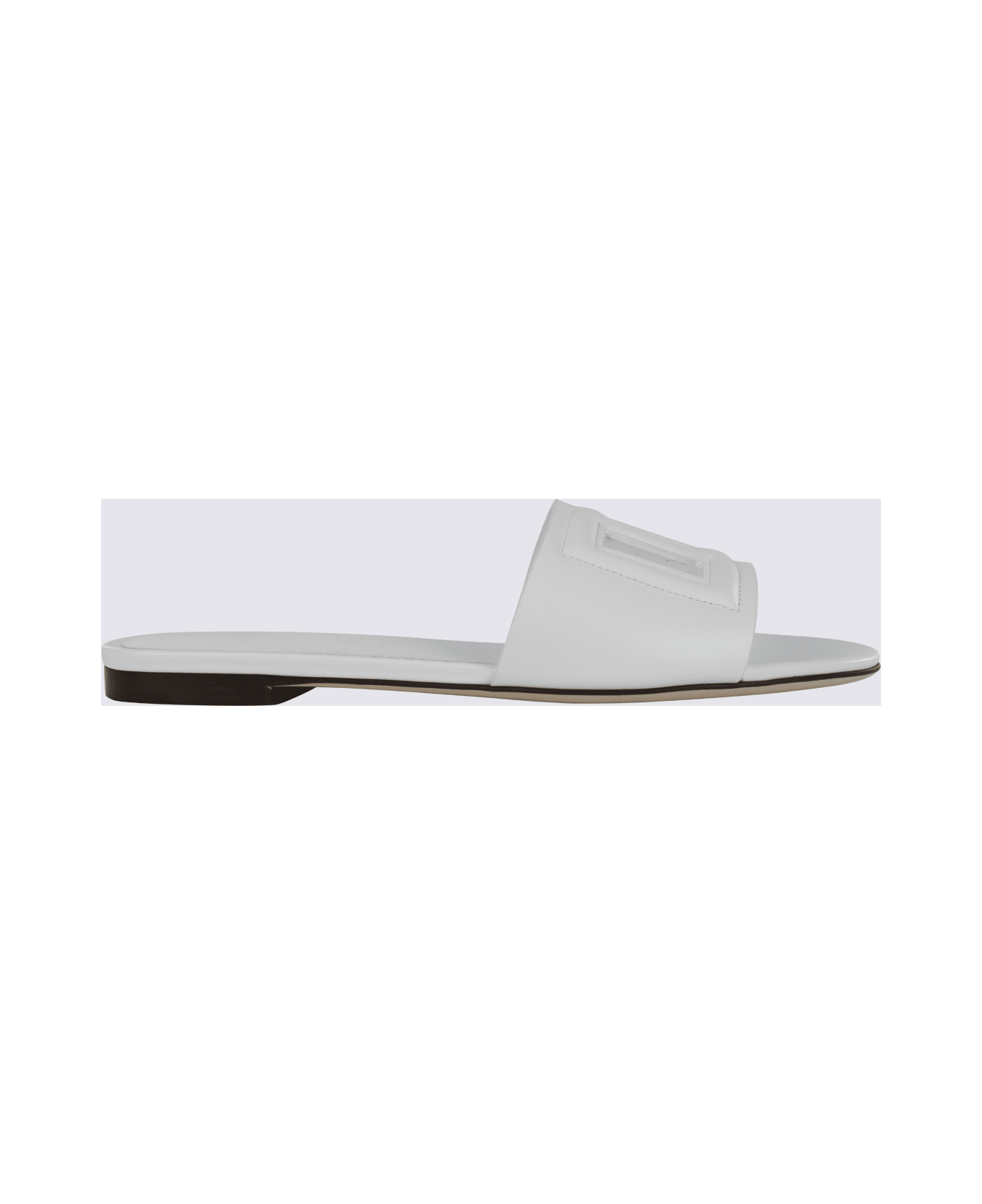 Dolce & Gabbana White Leather Dg Millennials Slides - White