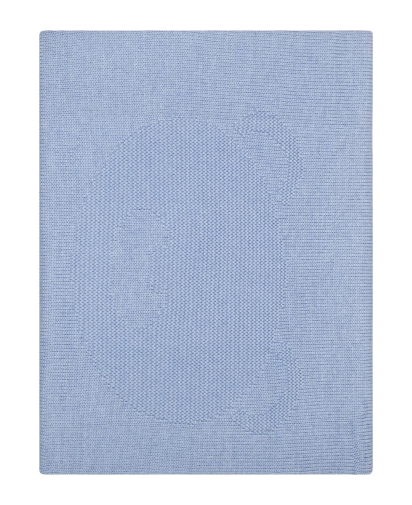 Little Bear Light Blue Blanket For Baby Boy With Embroidered Light Blue Bear - Azzurro