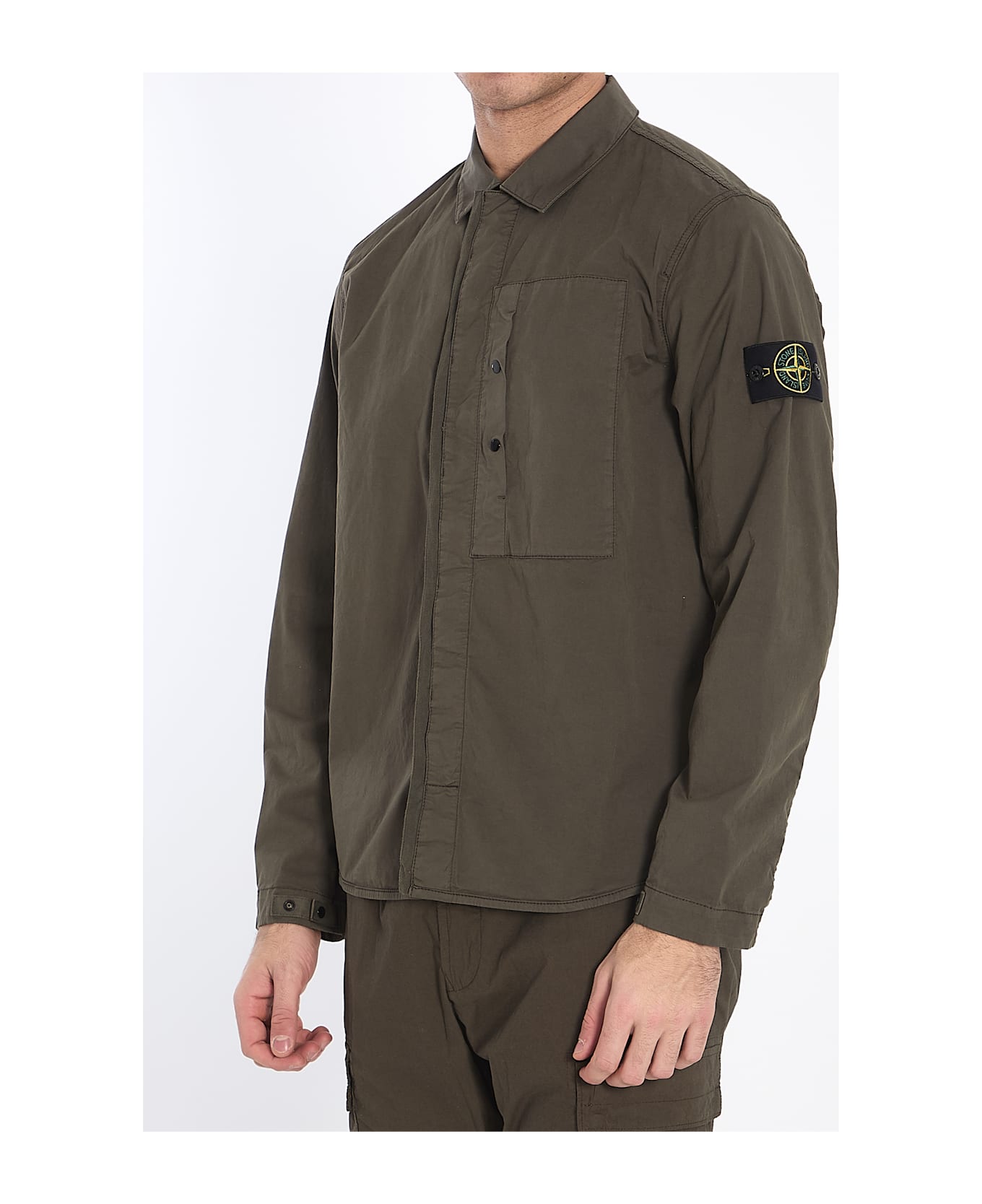 Stone Island Cotton Twill Shirt - MILITARY GREEN
