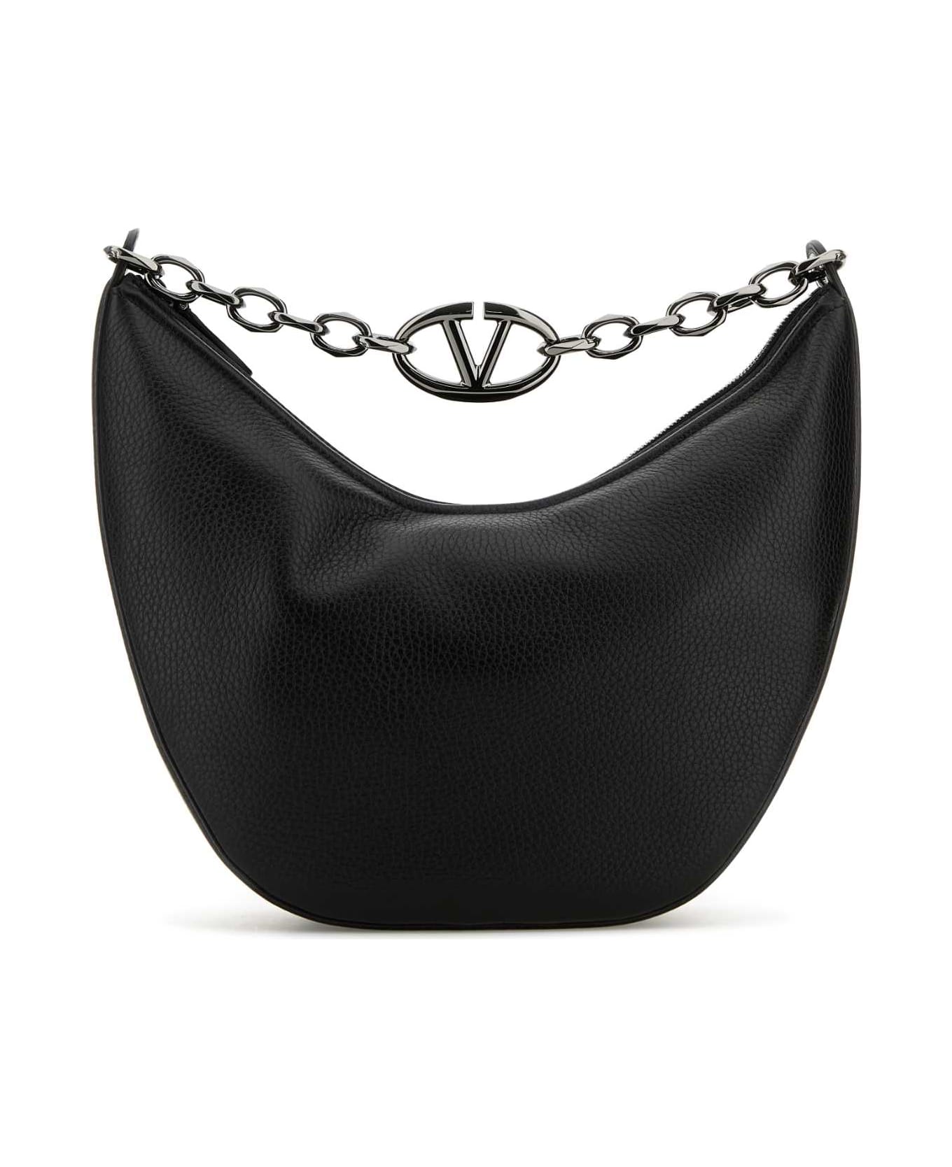 Valentino Garavani Black Leather Hobo Vlogo Moon Shoulder Bag - NERO