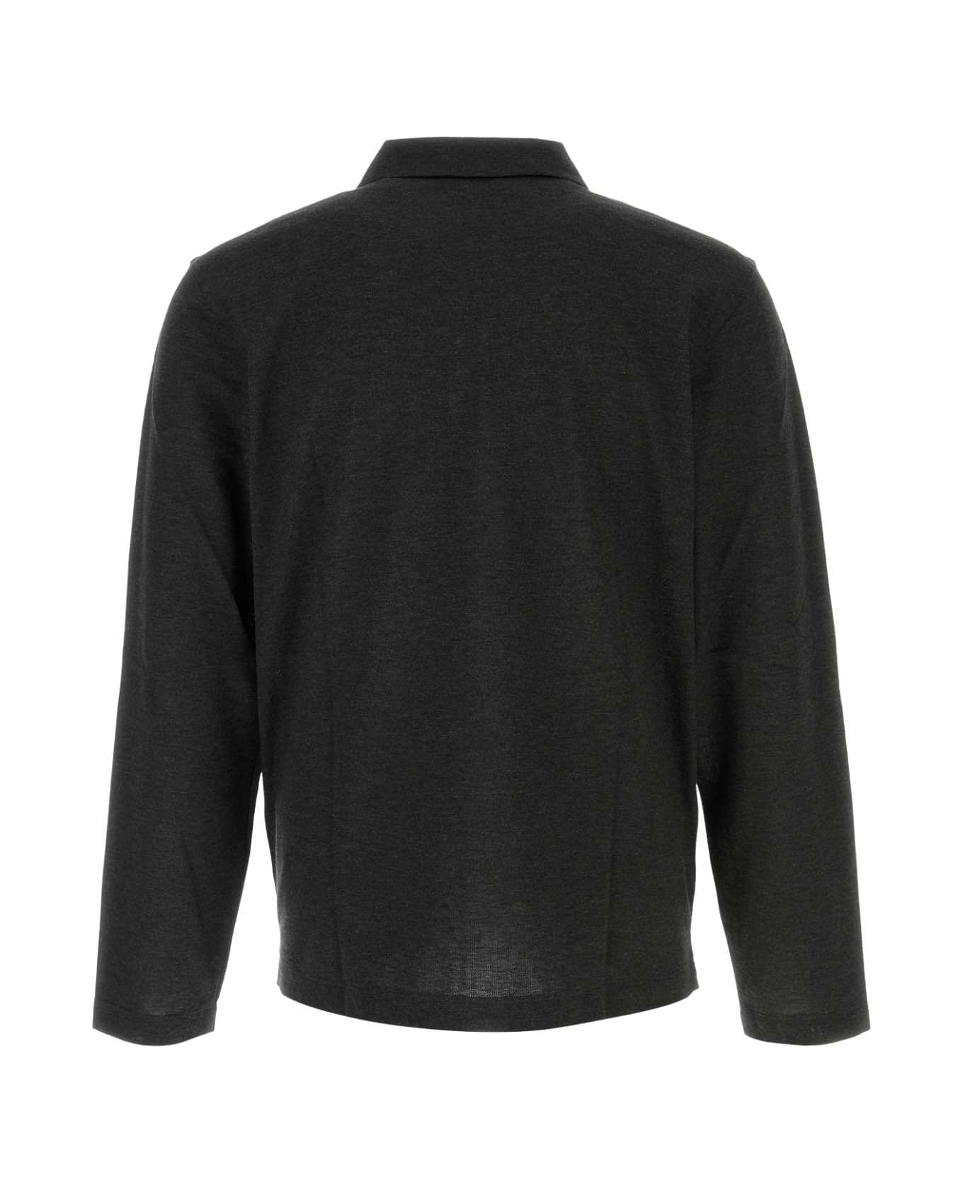 Ferragamo Graphite Cotton Blend Polo Shirt - LEADGREY