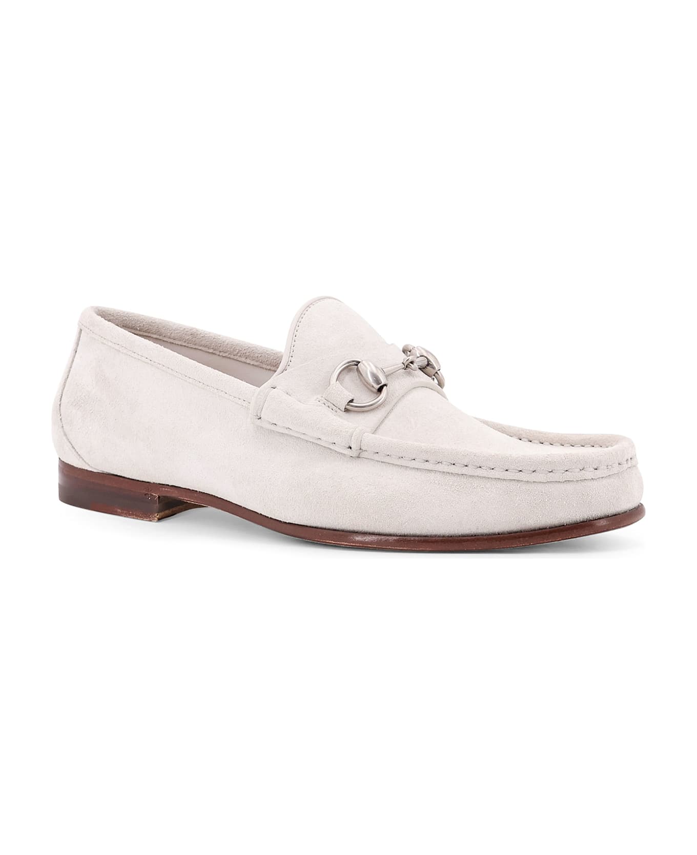 Gucci Suede Loafers With Iconic Horsebit - White