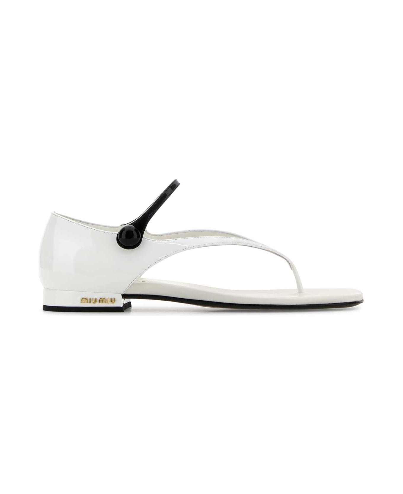 Miu Miu White Leather Thong Sandals - BIANCONERO