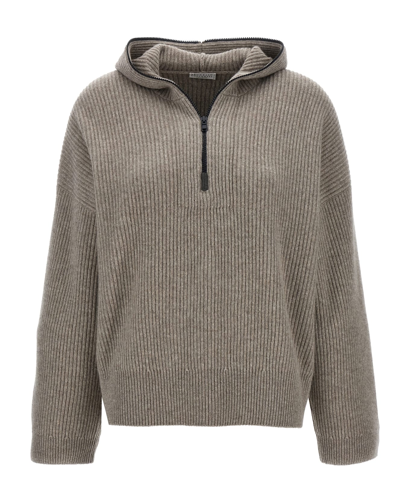 Brunello Cucinelli 'monile' Hooded Sweater - Gray