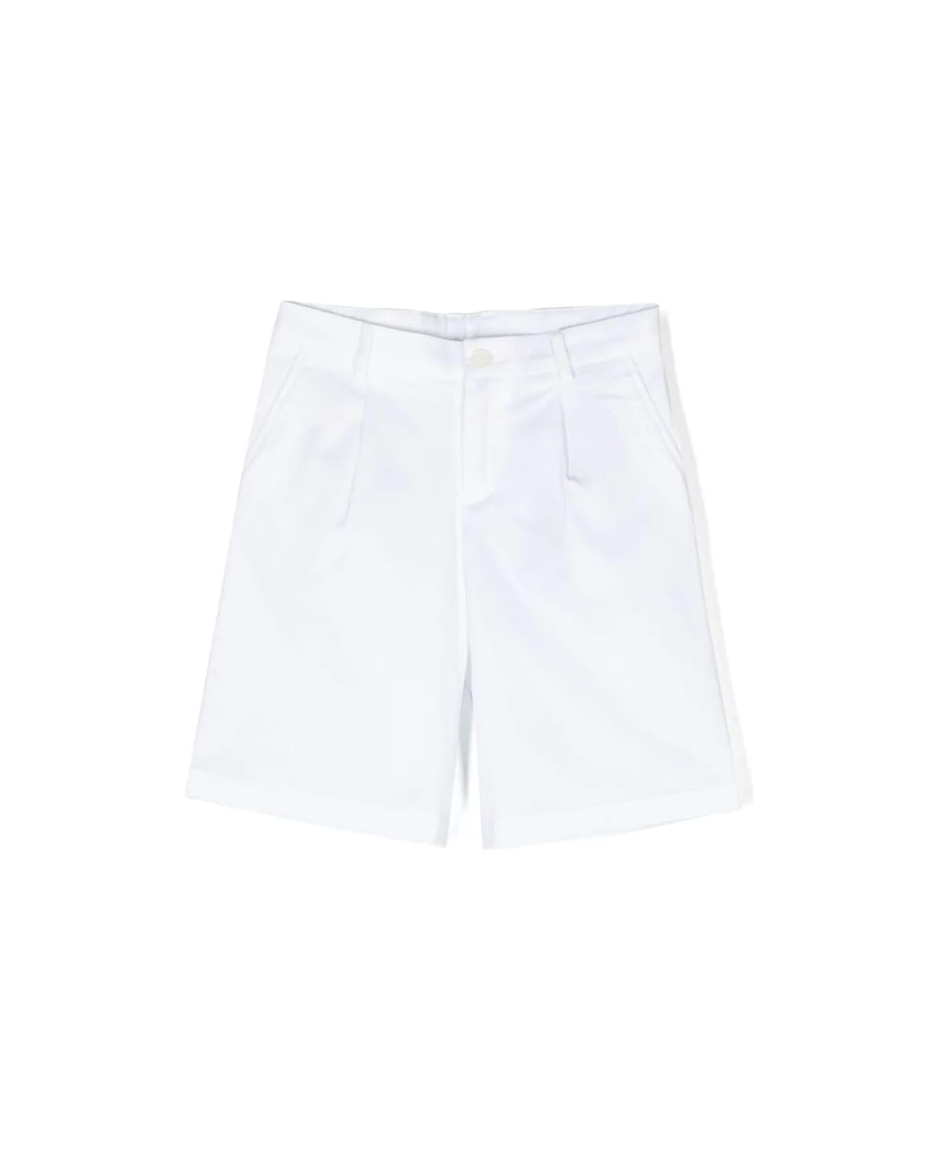 Dolce & Gabbana White Cotton Blend Bermuda Shorts With Logo Application - White