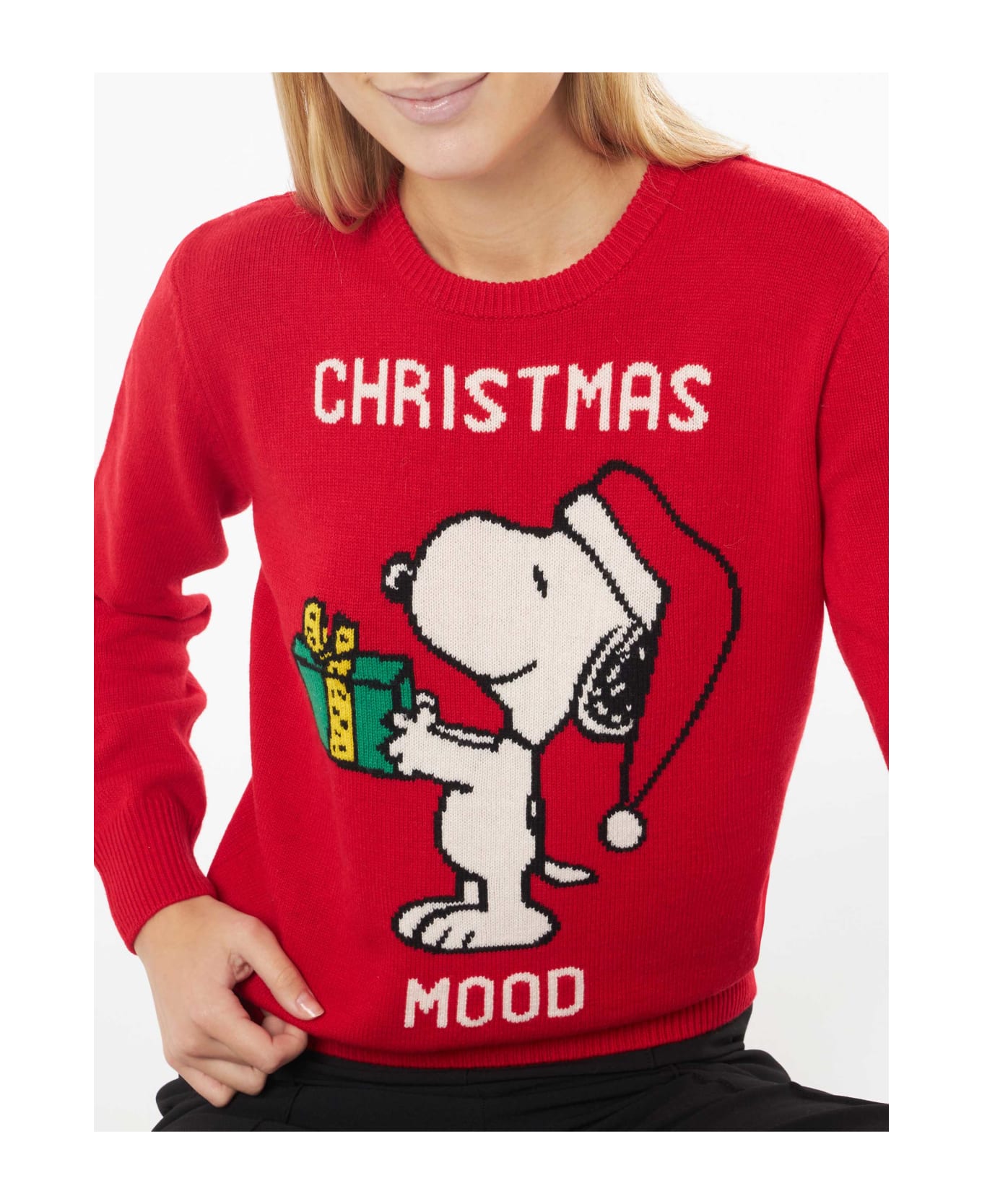 MC2 Saint Barth Snoopy Christmas Mood Print Woman Sweater | Peanuts Special Edition - RED