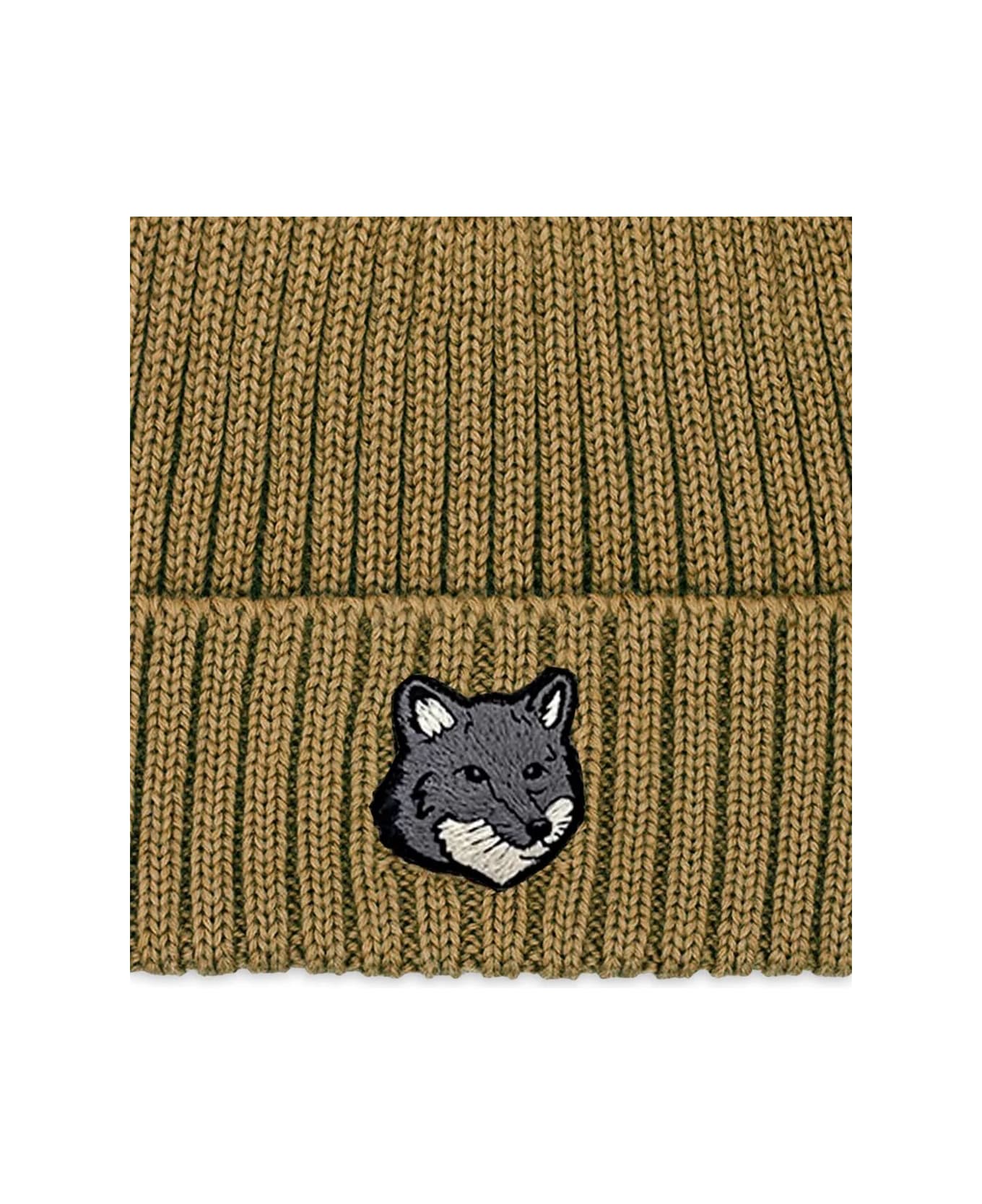 Maison Kitsuné Fox Head Large Beanie - Canvas Brown