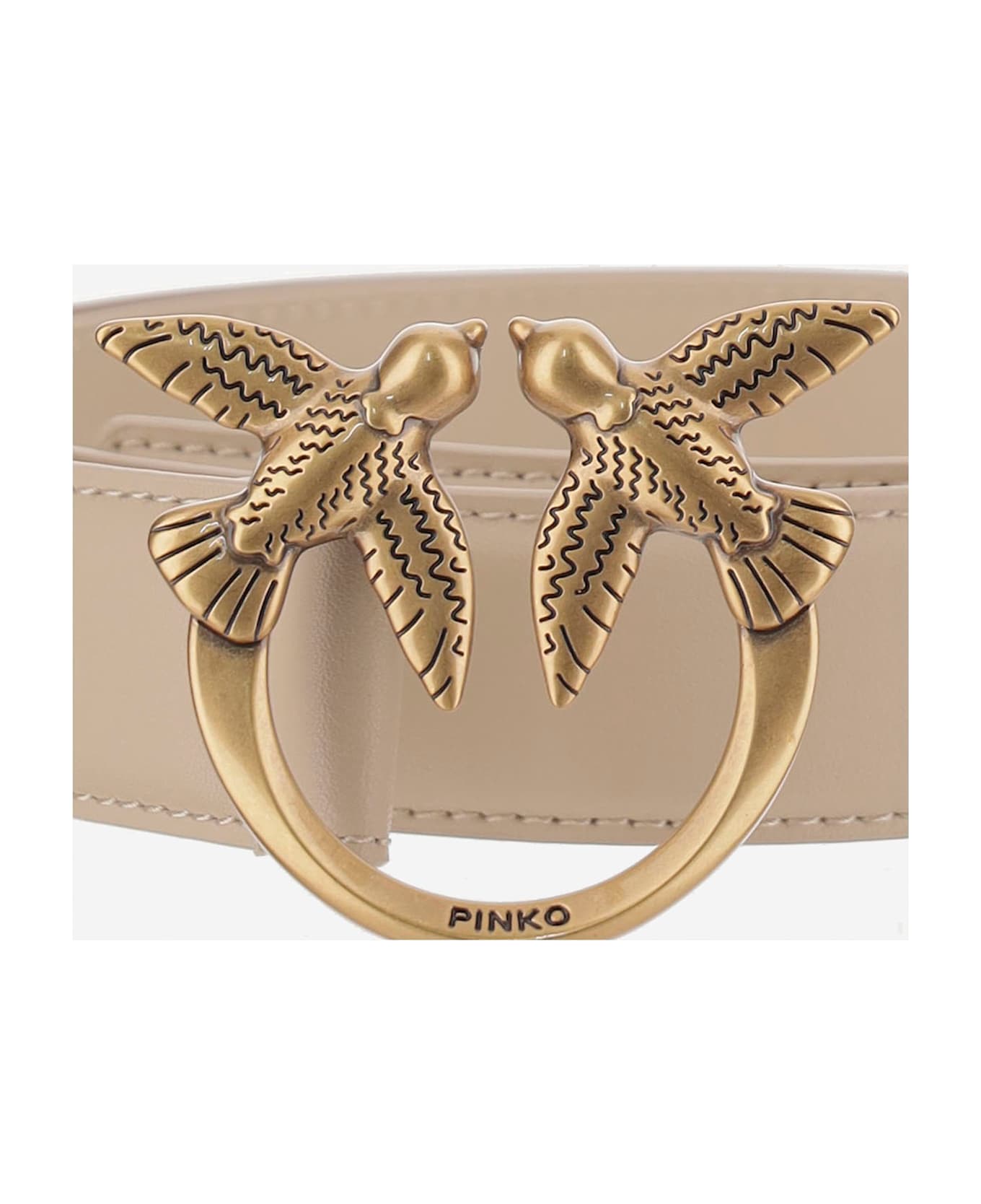 Pinko Love Berry Leather Belt - Beige