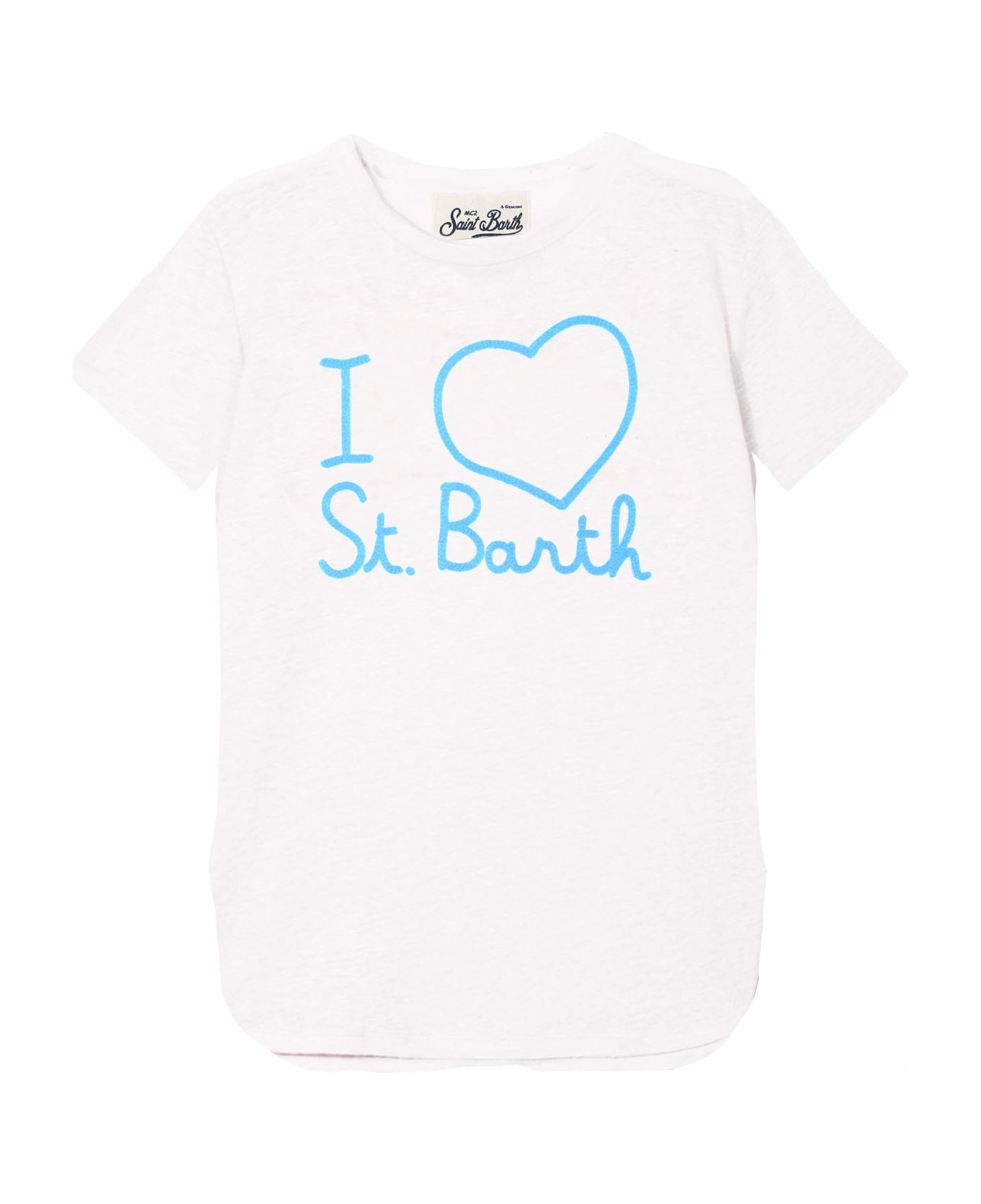 MC2 Saint Barth Linen T-shirt With Love St. Barth Embroidery - WHITE