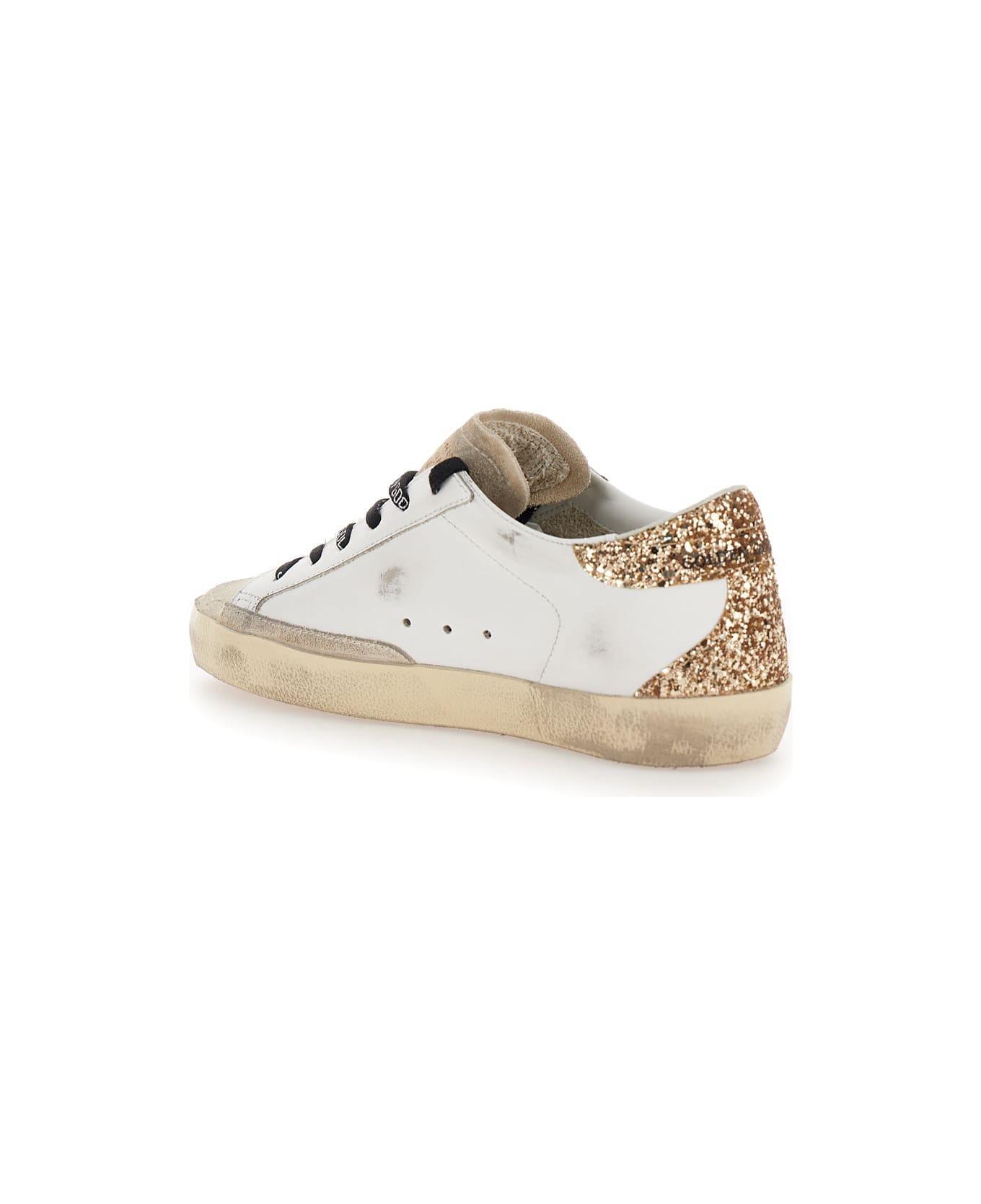 Golden Goose 
superstar
 White Low Top Sneakers With Glitters In Used Effect Leather Woman - White