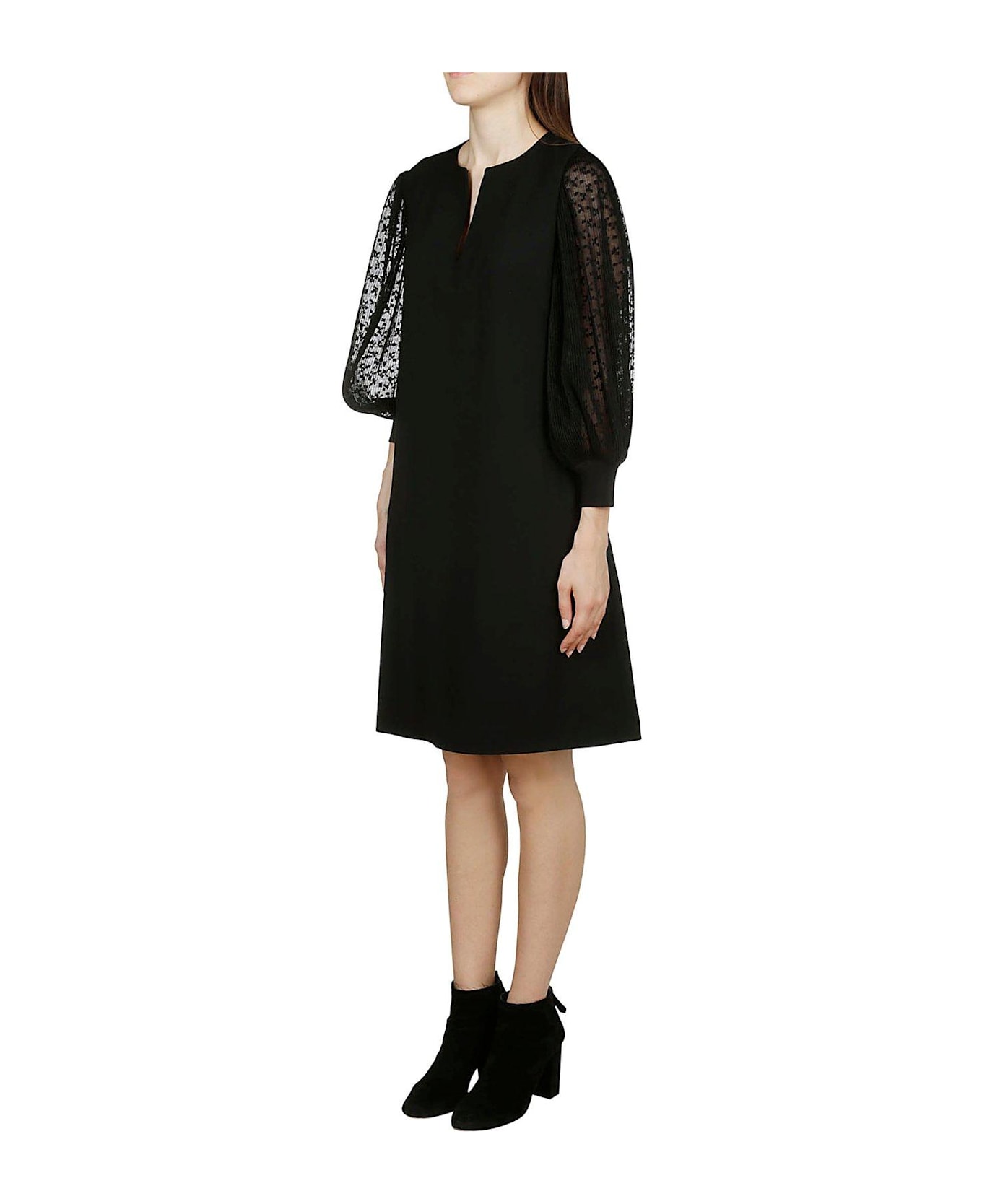 Givenchy Lace Sleeves Shift Dress - BLACK