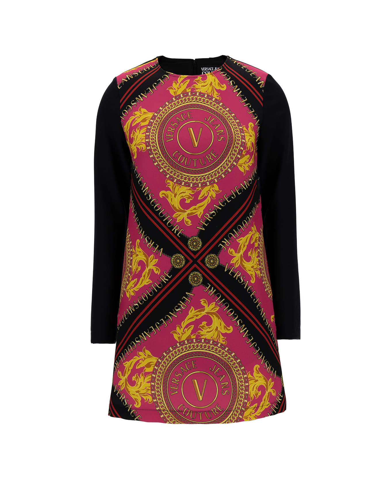 Versace Jeans Couture Mini Multicolor Dress With Graphic Print At The Front In Stretch Fabric Woman - BLACK