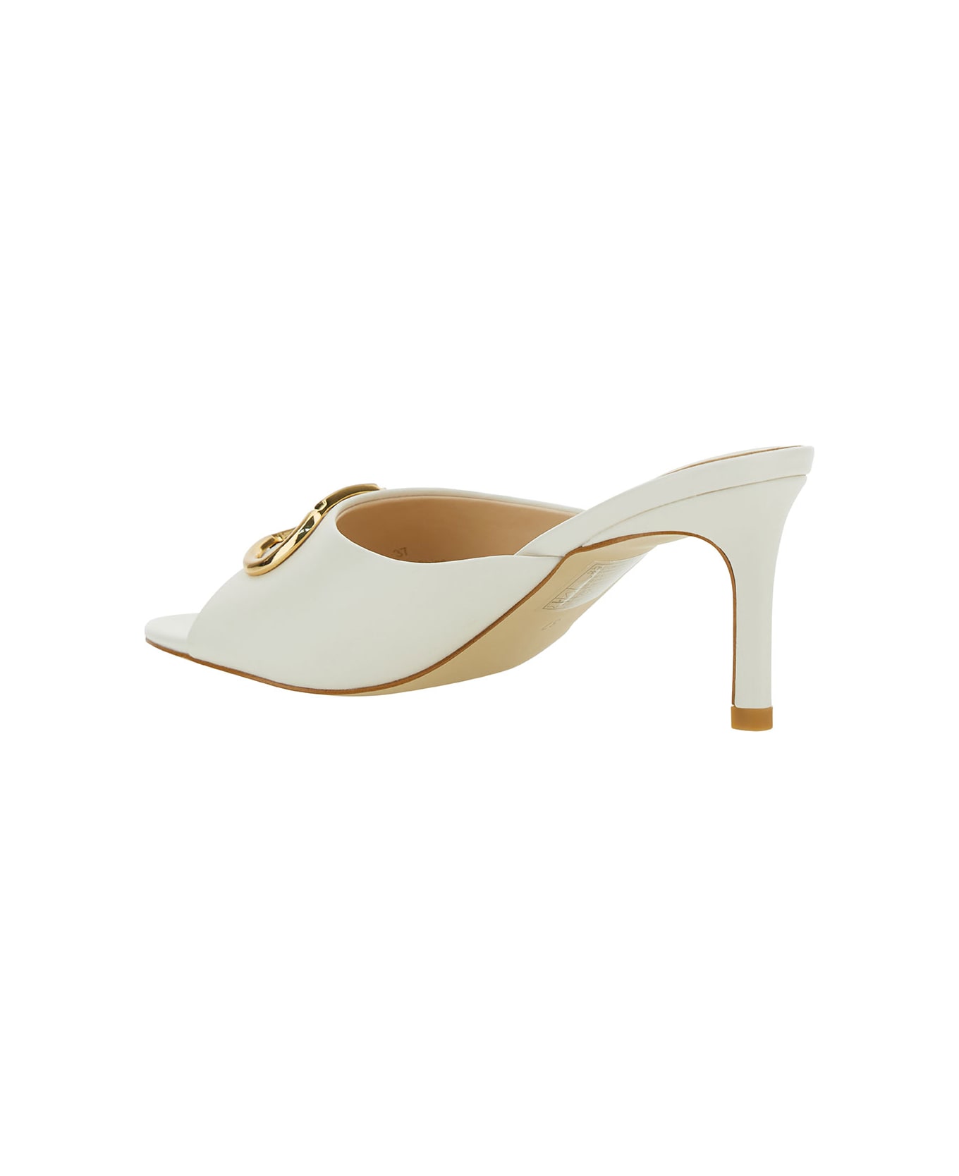 TwinSet White Mules With Oval T Detail In Leather Woman - White