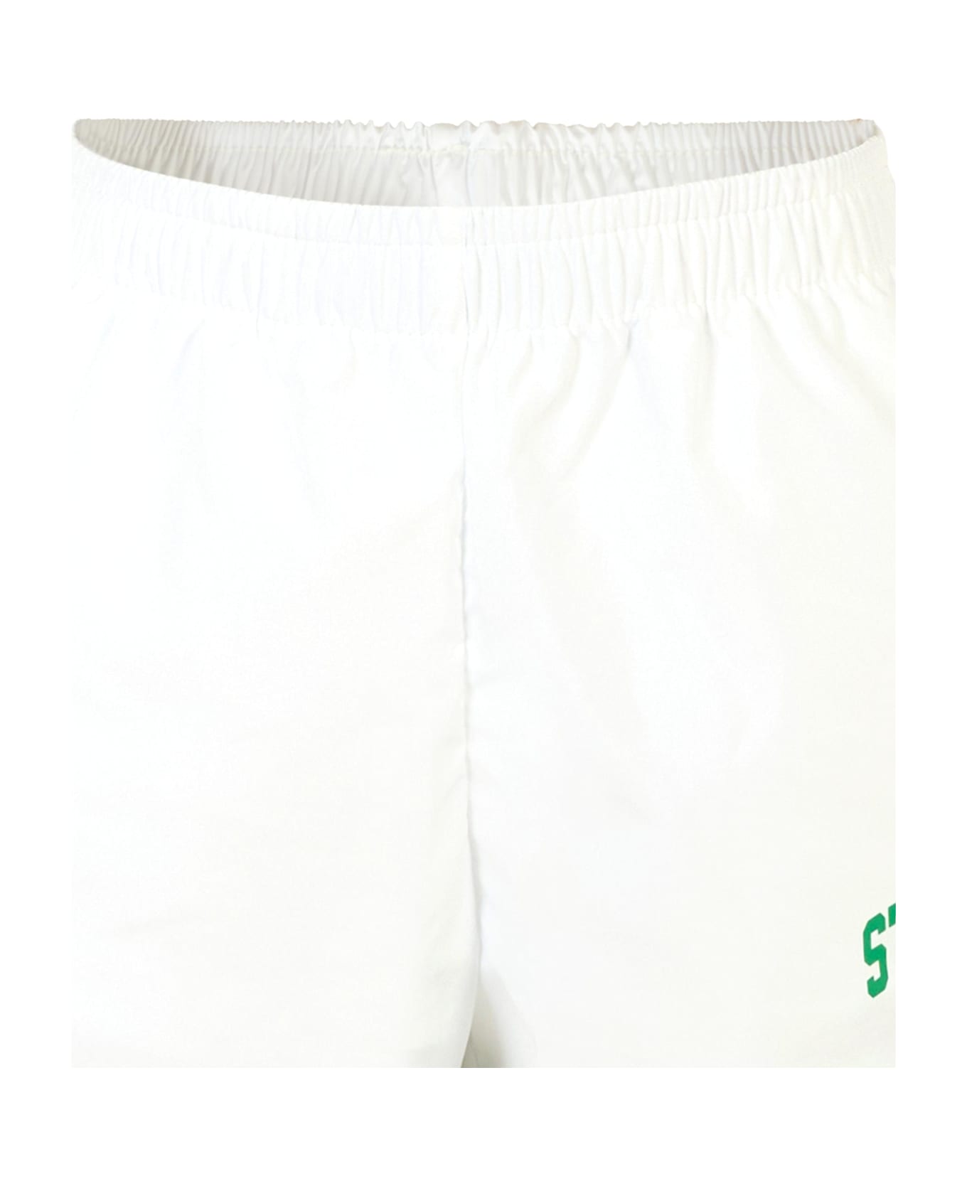MC2 Saint Barth White Beach Shorts For Girl With Green Logo - White ボトムス