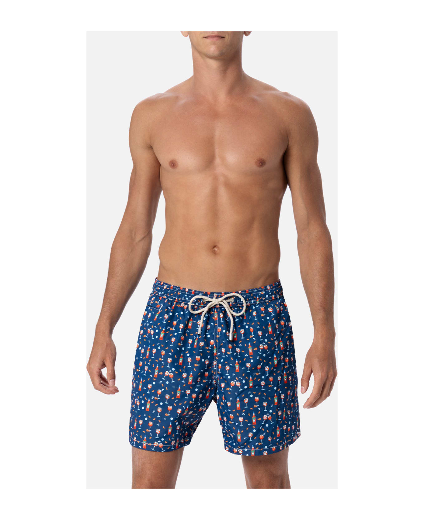 MC2 Saint Barth Man Lightweight Fabric Swim-shorts Lighting Micro Fantasy With Aperol Spritz Print | Aperol Special Edition - BLUE