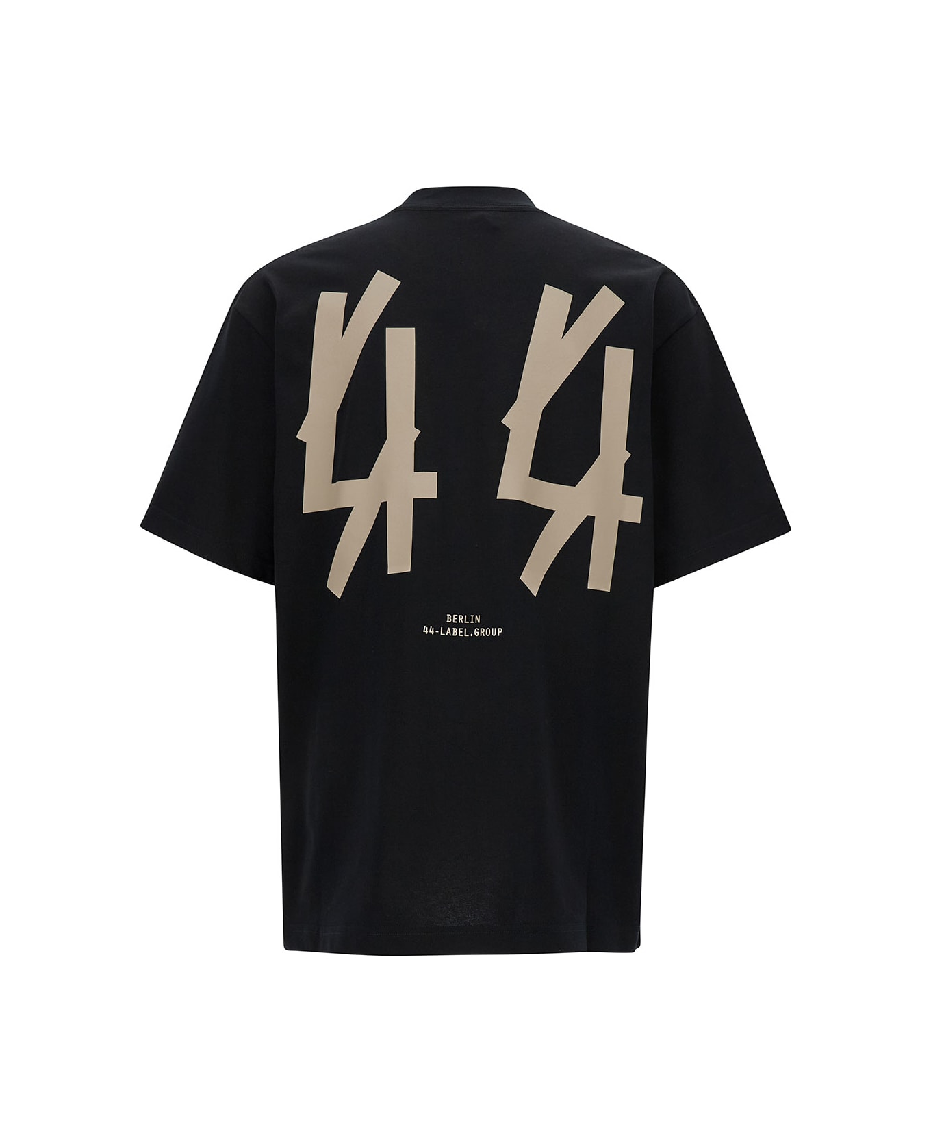 44 Label Group Black T-shirt With Logo Embroidery And Print In Cotton Man T-Shirt - BLACK
