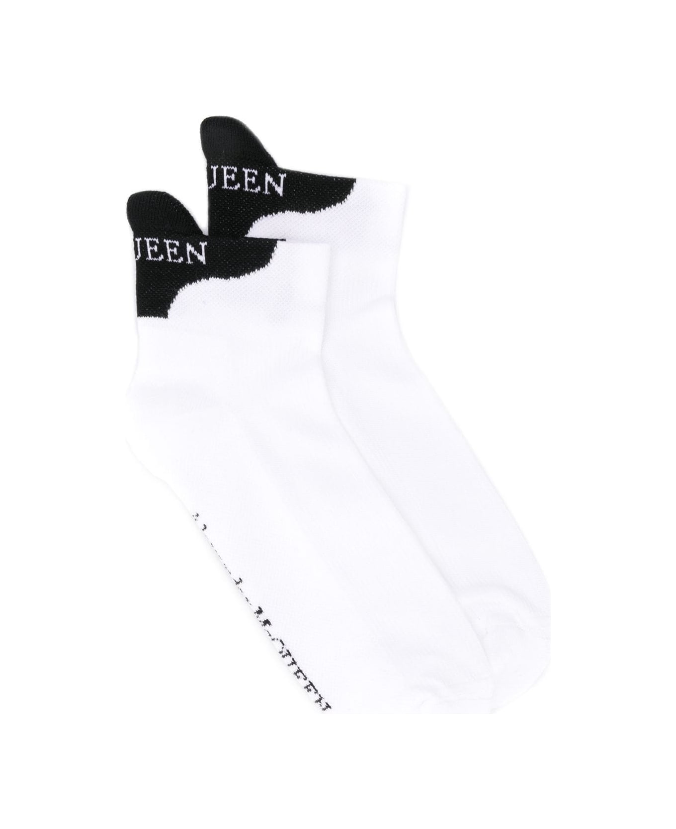 Alexander McQueen Man's White Cotton Socks With Logo Print - White 靴下