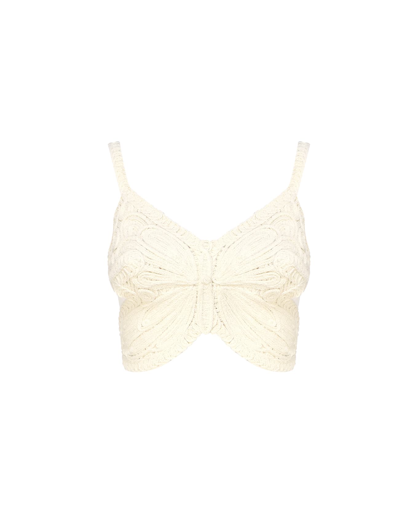 Blumarine Cropped Top With Butterfly Embroidery - Ivory ブラジャー