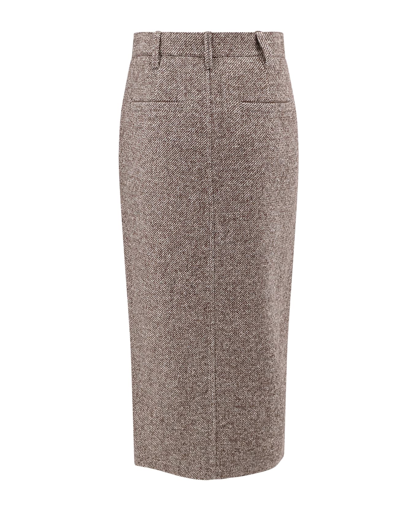 Brunello Cucinelli Wool Blend Pencil Skirt - BROWN MULTI