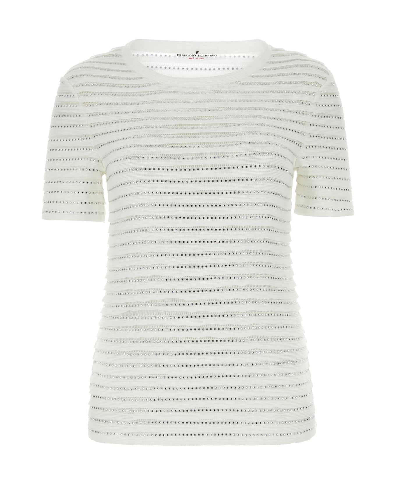 Ermanno Scervino Embellished Cotton Blend Top - WHITE Tシャツ