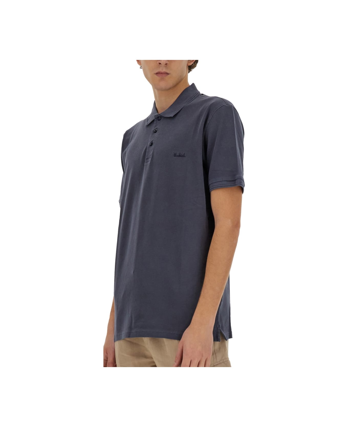 Woolrich Polo With Logo - Melton Blue ポロシャツ