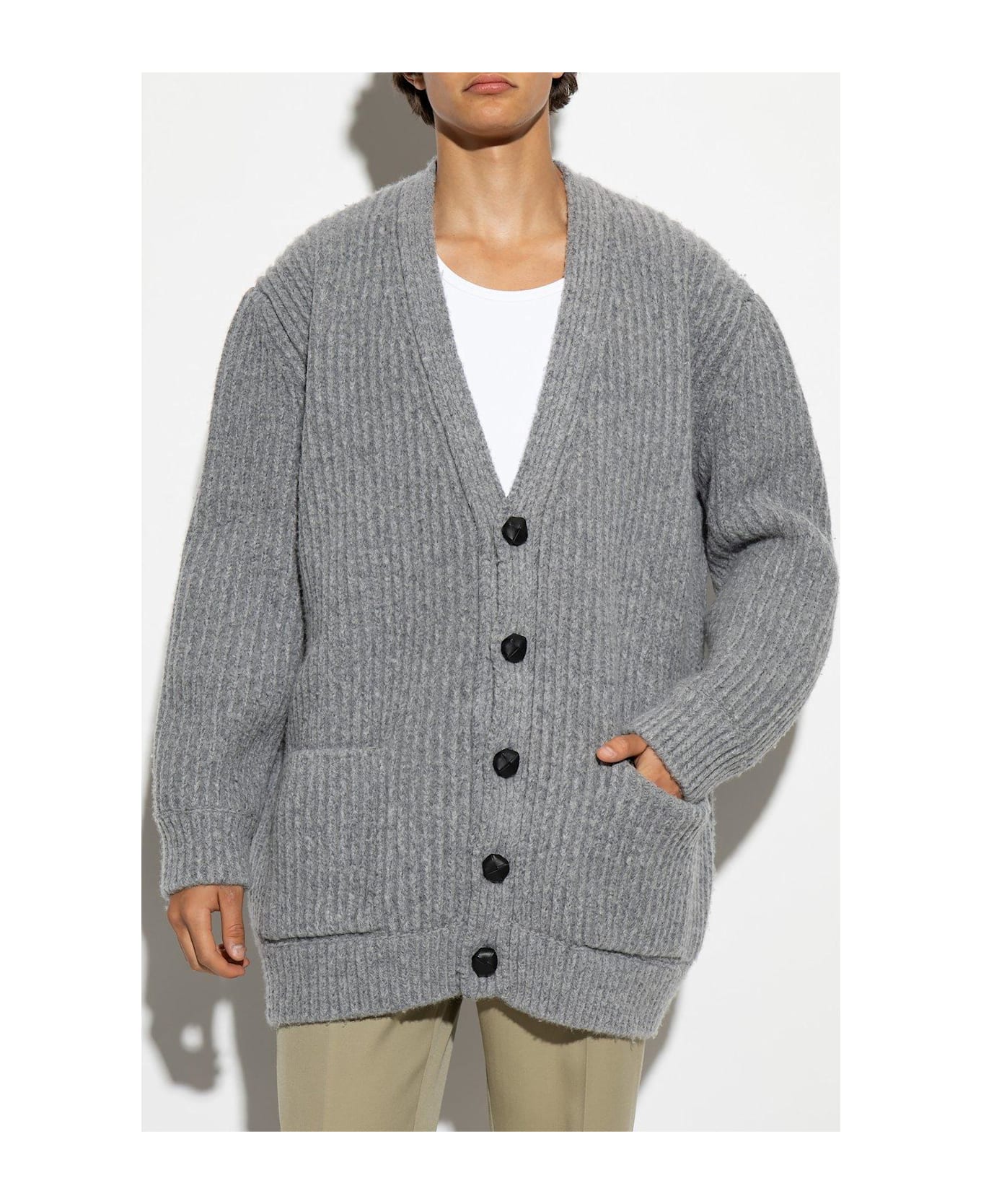 Bottega Veneta V-neck Knitted Cardigan - MEDIUMGREY