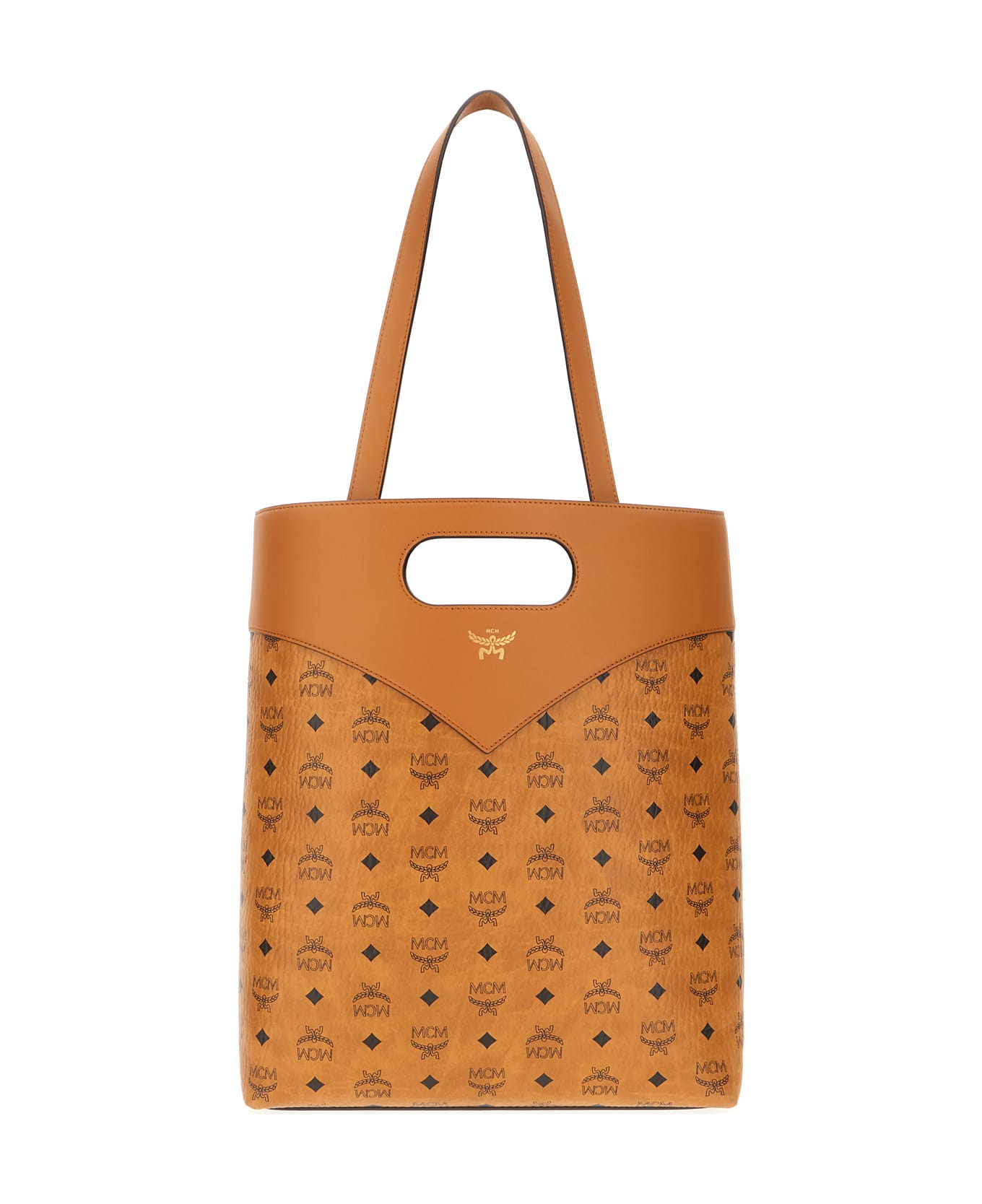 MCM Printed Synthetic Leather Diamond Shopping Bag - Cognac