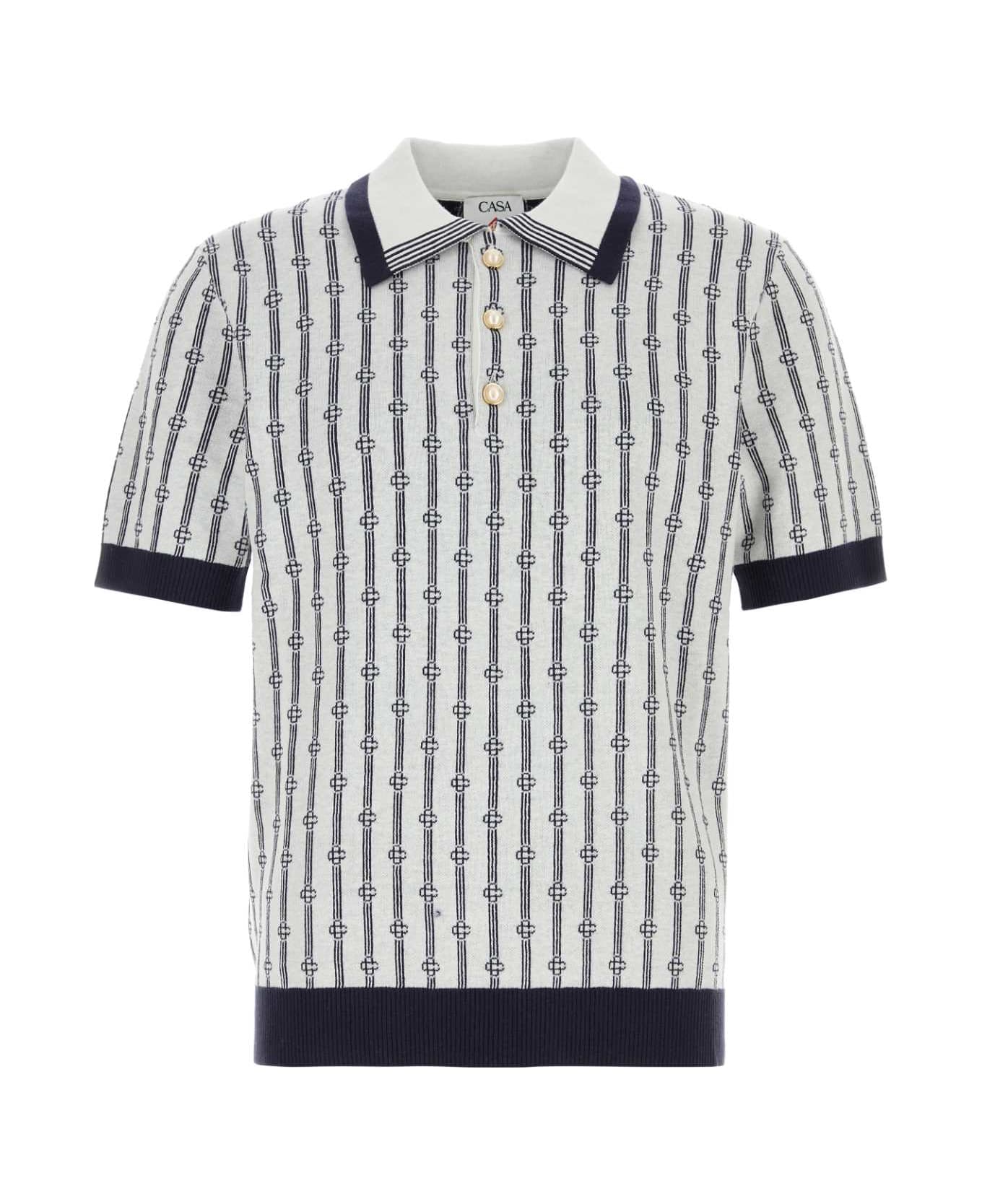 Casablanca Embroidered Stretch Cotton Blend Polo Shirt - NAVY ポロシャツ