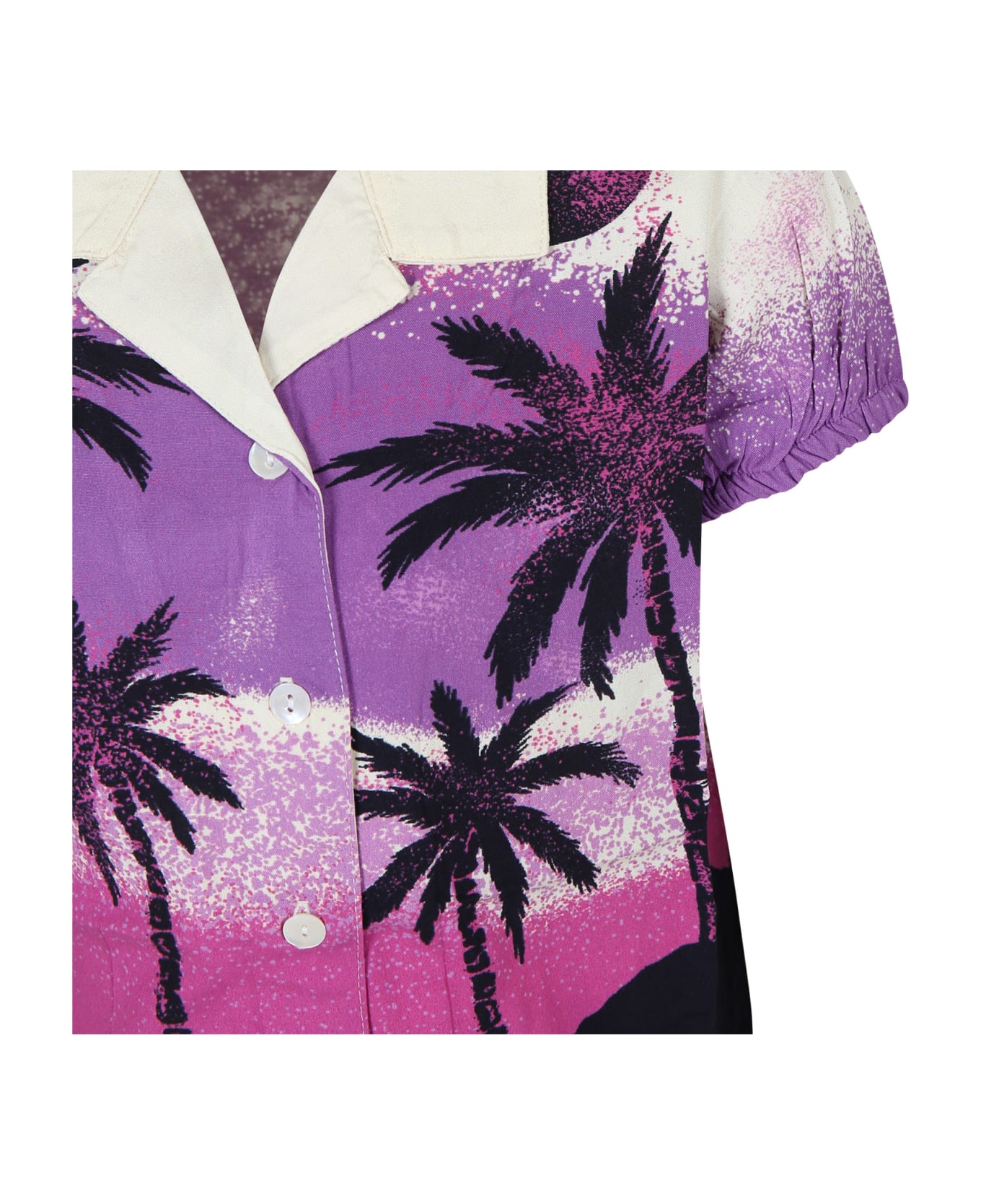 Molo Purple Shirt For Girl With Palm Tree Print - Multicolor