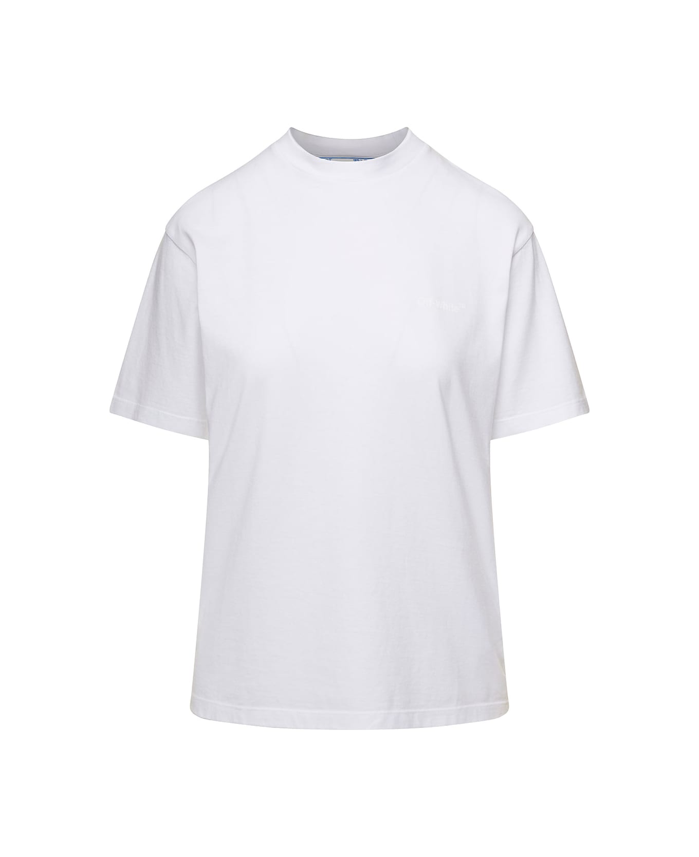 Off-White White Crewneck T-shirt With Tonal Logo And Diag Print In Cotton Woman - White